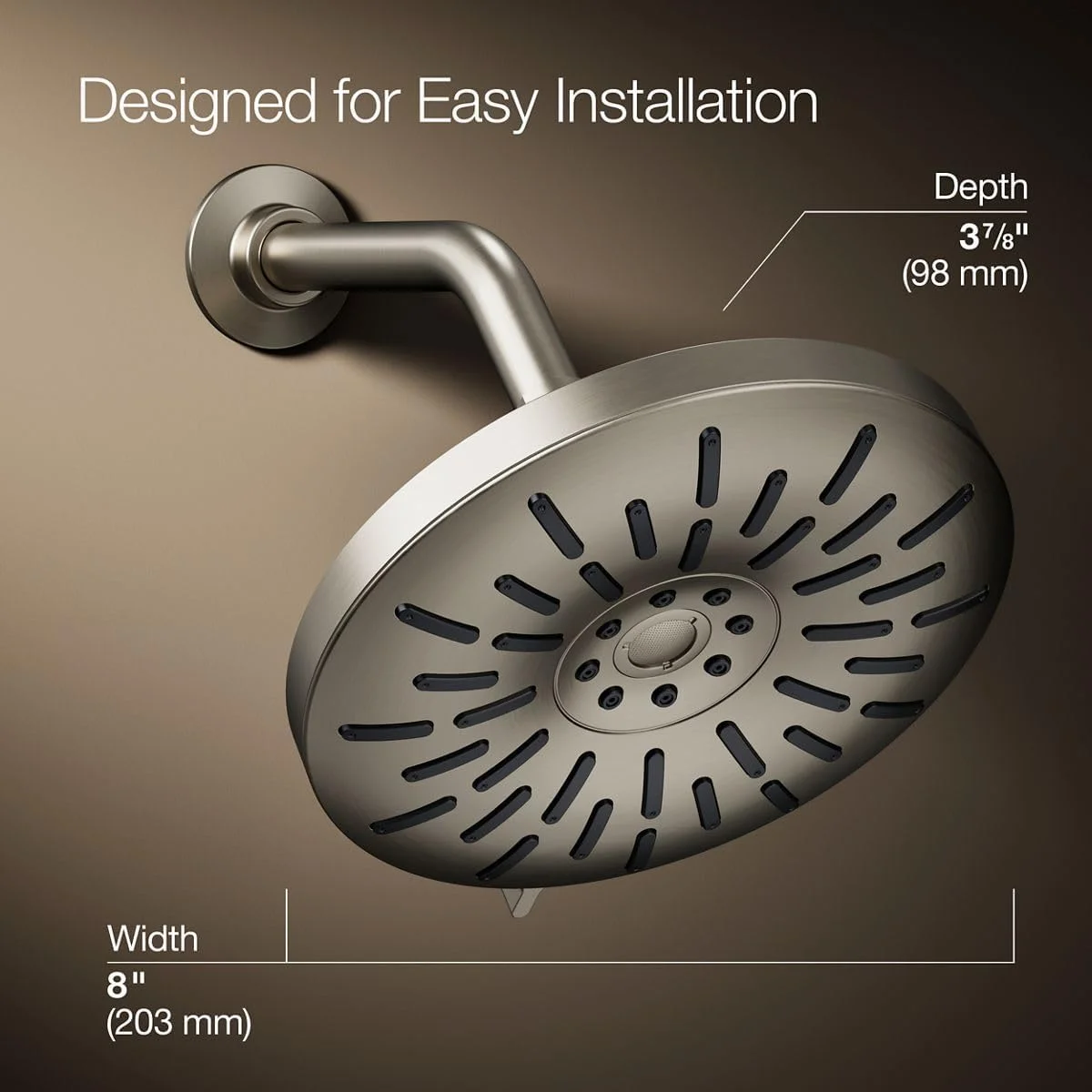 سردوش ثابت دیواری 8 اینچی KOHLER Bellerose با سه حالت اسپری و نرخ جریان 1.75 GPM - نیکل برس خورده براق سردوش ثابت دیواری 8 اینچی KOHLER Bellerose با سه حالت اسپری و نرخ جریان 1.75 GPM - نیکل برس خورده براق