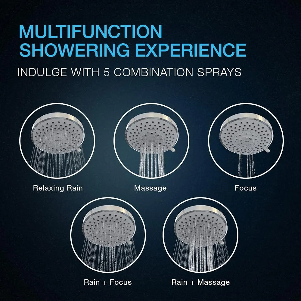 سردوش حمام Kohler Rain Duet - پرداخت کروم براق - سردوش هندسی چند منظوره 127 میلی متری - فناوری اسپری القایی هوا Katalyst - 5 نوع ترکیب اسپری سردوش حمام Kohler Rain Duet - پرداخت کروم براق - سردوش هندسی چند منظوره 127 میلی متری - فناوری اسپری القایی هوا Katalyst - 5 نوع ترکیب اسپری