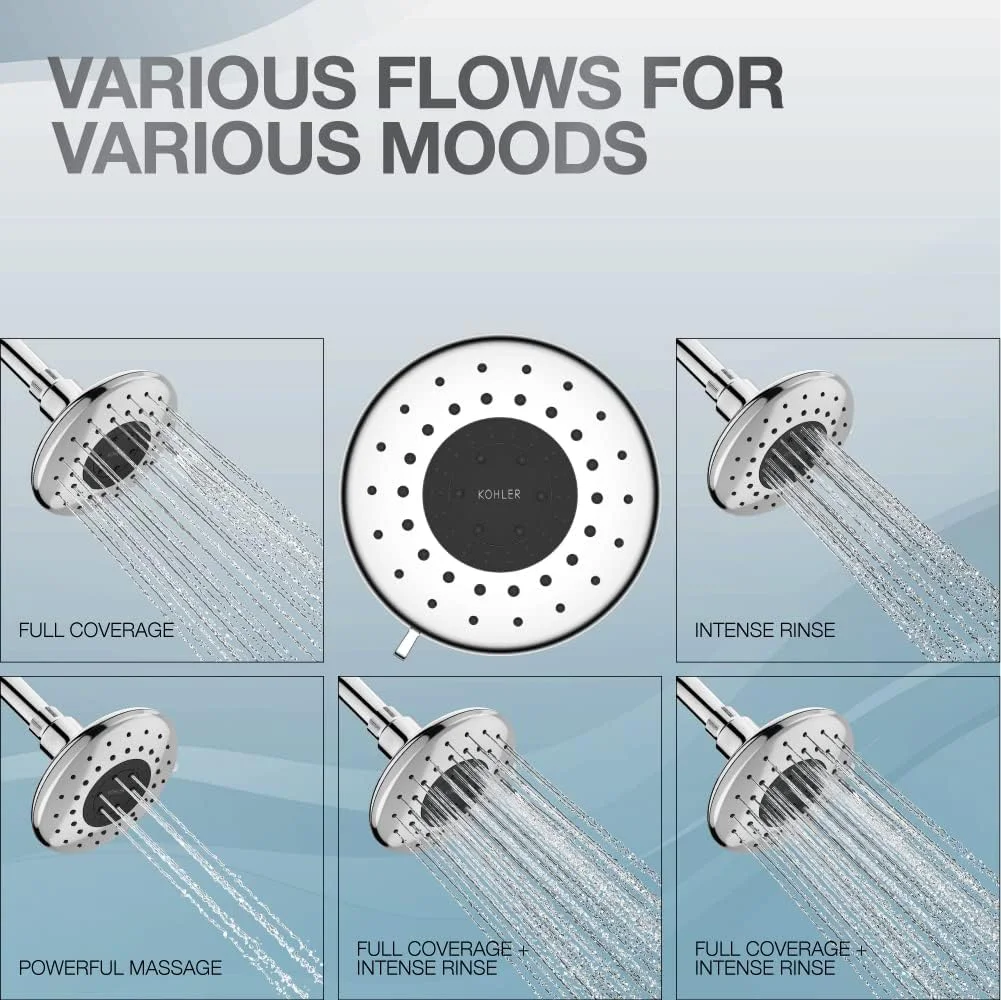 سردوش چند منظوره 12 سانتی متری KOHLER Daisyfield با 5 حالت پاشش، دارای عملکرد مکث برای کف مالی، حالت بارانی، آبکشی شدید و اسپری های ترکیبی ماساژ (نصب دیواری، روکش کروم براق) سردوش چند منظوره 12 سانتی متری KOHLER Daisyfield با 5 حالت پاشش، دارای عملکرد مکث برای کف مالی، حالت بارانی، آبکشی شدید و اسپری های ترکیبی ماساژ (نصب دیواری، روکش کروم براق)