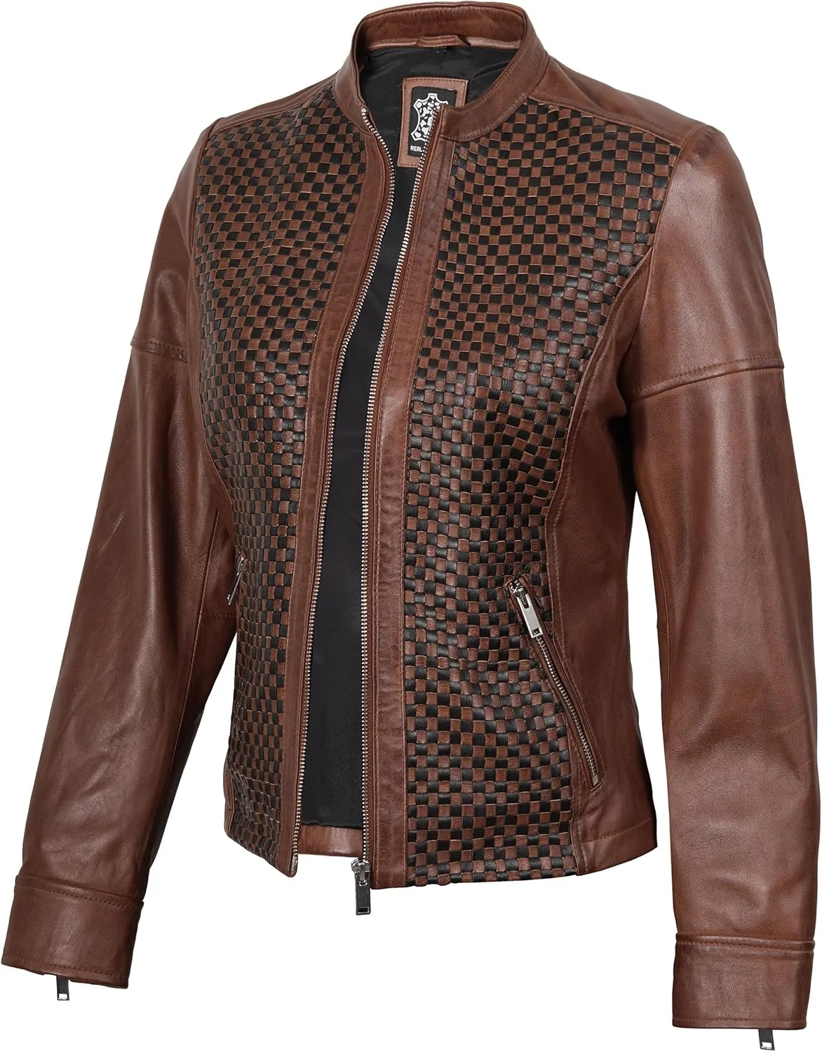 کت چرمی موتور سیکلت زنانه Fjackets مدل کافه ریسر