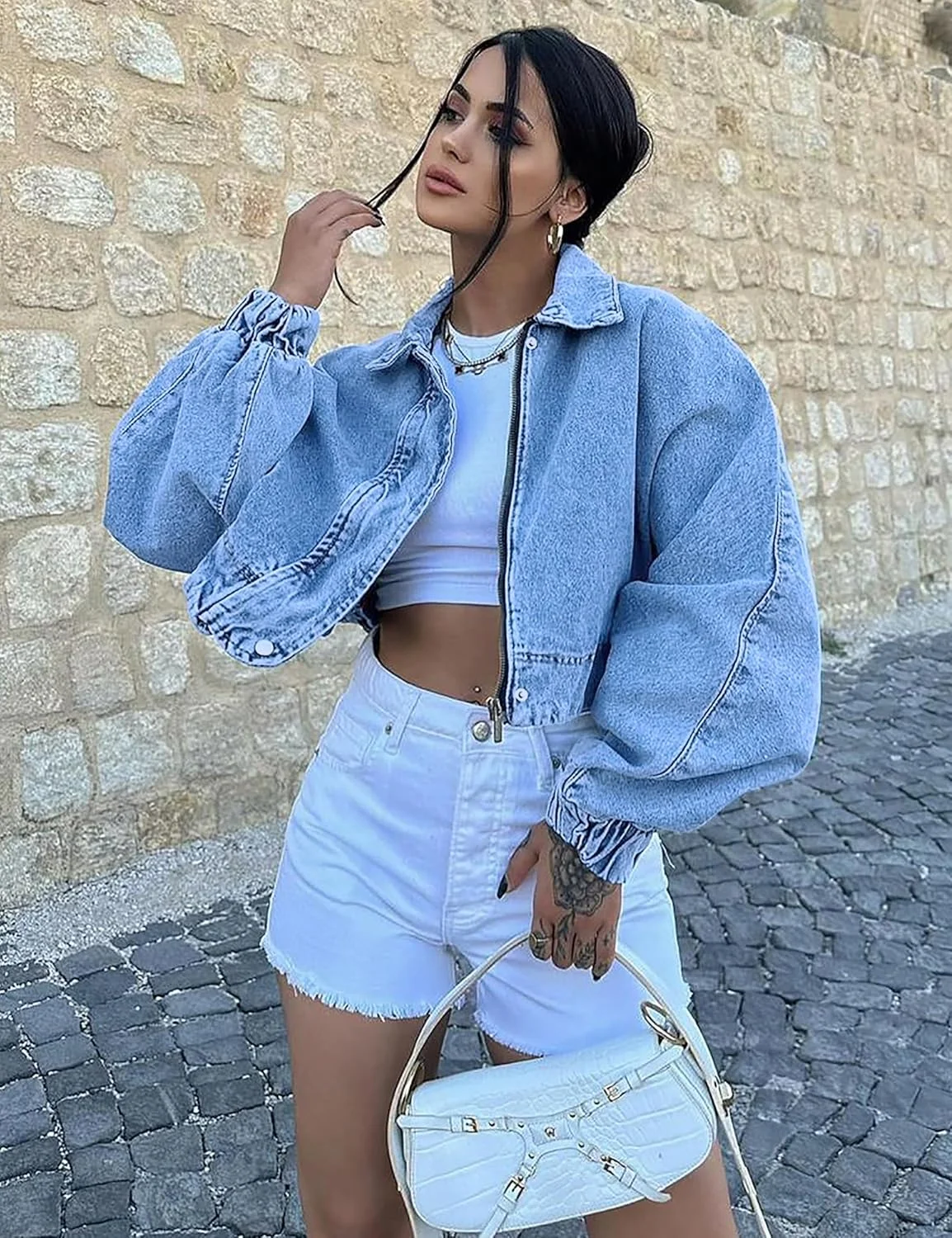 کت جین Fengbay زنانه، کوتاه، بزرگ، آستین بلند، کت انتقالی، کت های جین غیر رسمی کت جین Fengbay زنانه، کوتاه، بزرگ، آستین بلند، کت انتقالی، کت های جین غیر رسمی