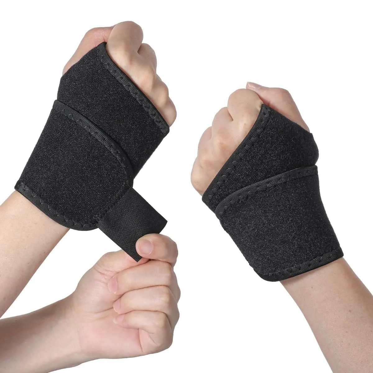 مچ بند وزنه برداری - باندهای پشتیبانی مچ دست باشگاه با بندهای الاستیک - مچ بندهای سنگین برای مردان و زنان - تجهیزات پیشگیری از آسیب - بسته 4 عددی لوازم جانبی بدنسازی مشکی