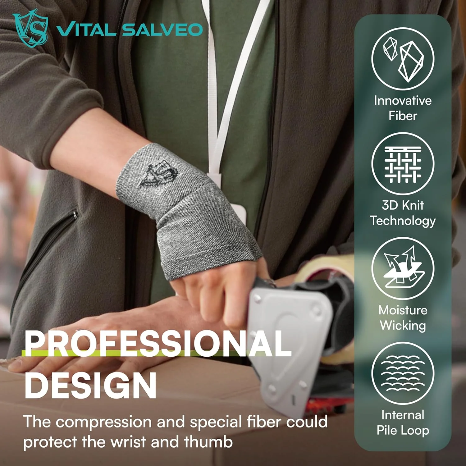 مچ بند و شست فشاری VS VITAL SALVEO Salveo، برای آرتروز، درد مفاصل، تاندونیت، خستگی، سندرم تونل کارپال، رگ به رگ شدن، بی ثباتی دست و درد مچ دست (1 عدد) - متوسط