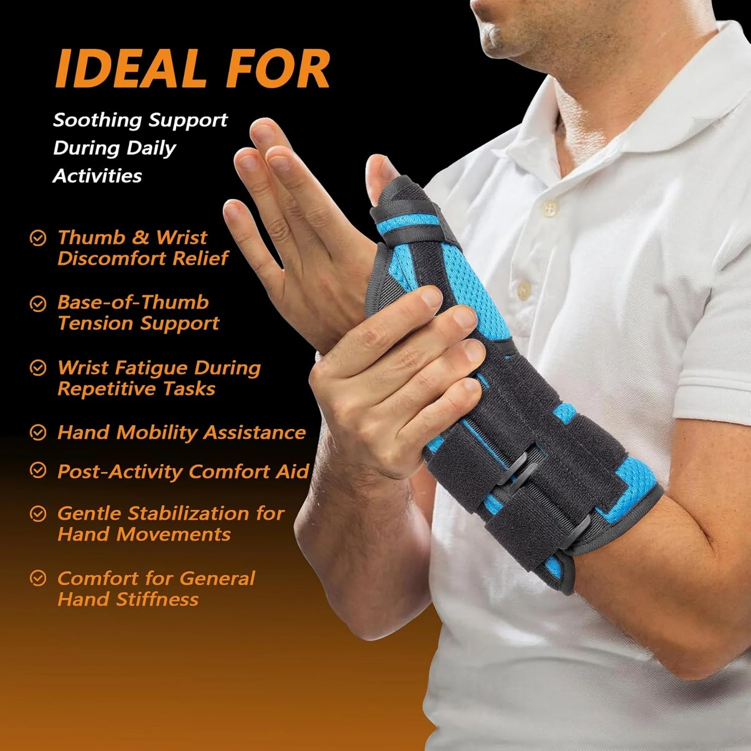 اسپلینت مچ دست و شست VIGORFIT - حمایت از مچ دست برای سندرم تونل کارپال، دِکوروان، تسکین درد آرتروز و رگ به رگ شدن - تثبیت کننده قابل تنظیم با آتل آلومینیومی برای زنان و مردان، چپ، S