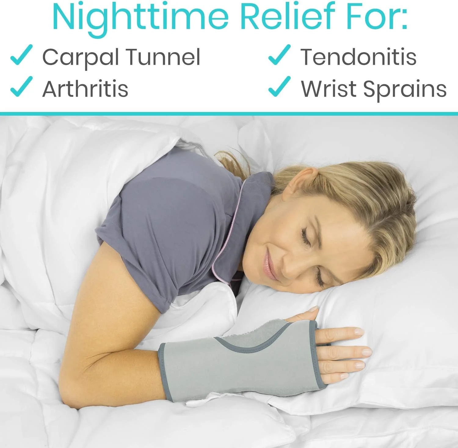 مچ بند طبی شبانه Vive، مناسب دست چپ و راست، با قابلیت پشتیبانی از مچ دست در هنگام خواب، دارای بالشتک و ایجاد فشار، تثبیت کننده بازو برای سندرم تونل کارپال، مناسب برای خواب کودکان، تاندونیت، ورزش های سنگین و درد، دارای پد قابل تنظیم، سایز آزاد، خاکستری
