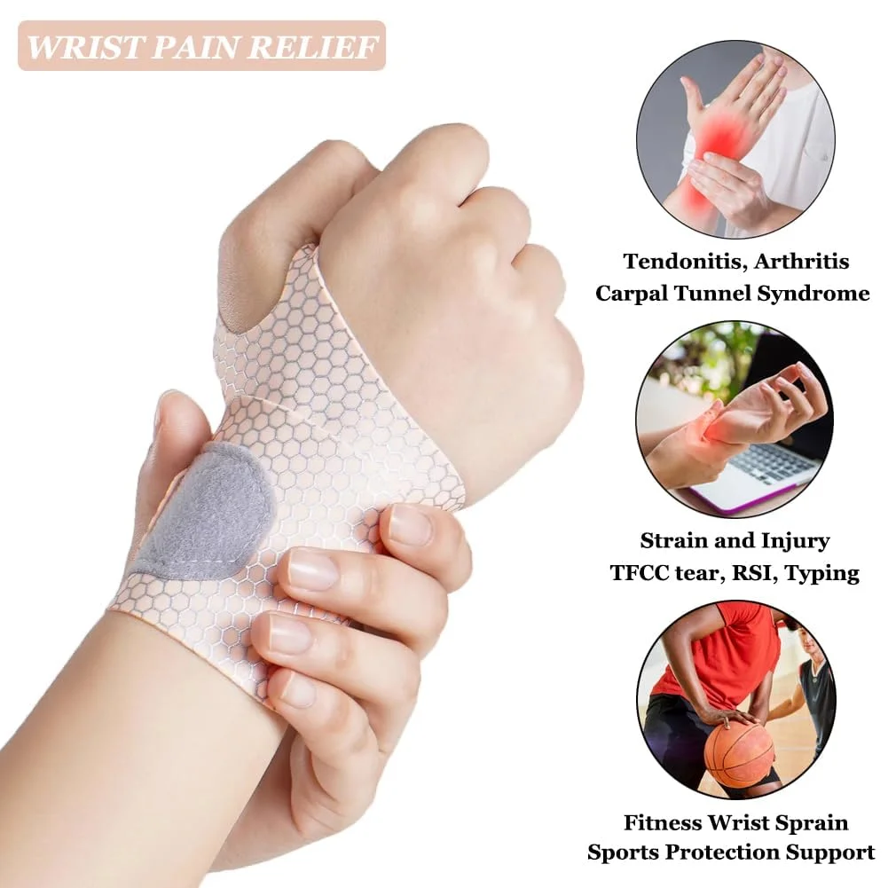 مچ بند کشی فوق العاده نازک و سبک، بسته 2 عددی، برای تونل کارپال، آرتروز، تاندونیت، تثبیت کننده فشاری قابل تنظیم برای ورزش، تمرین، آسیب های ناشی از فشار مکرر (رنگ پوست)