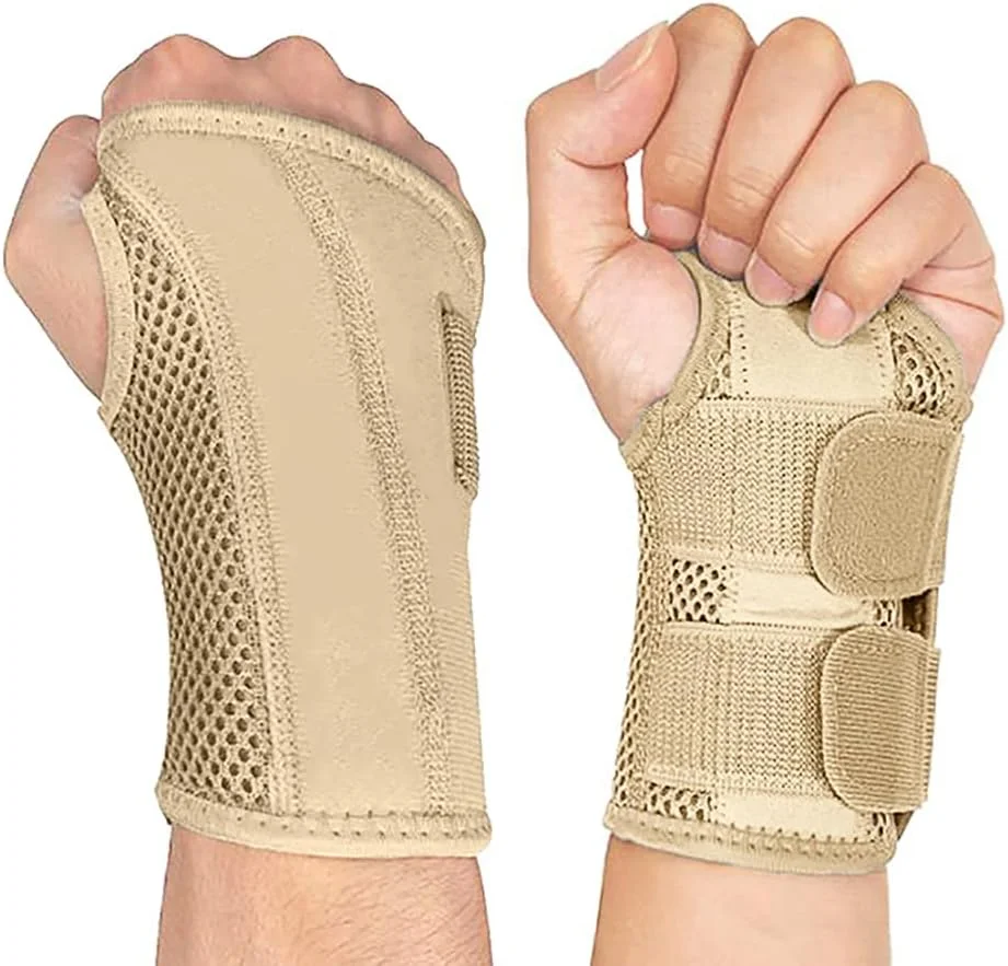 مچ بند طبی تونل کارپال TYCA، مچ بند قابل تنظیم برای مردان و زنان، مچ بند آتل دار برای تسکین ناراحتی، تاندونیت، آسیب های ورزشی (کوچک/متوسط (بسته 1 عددی)، دست راست-بژ)