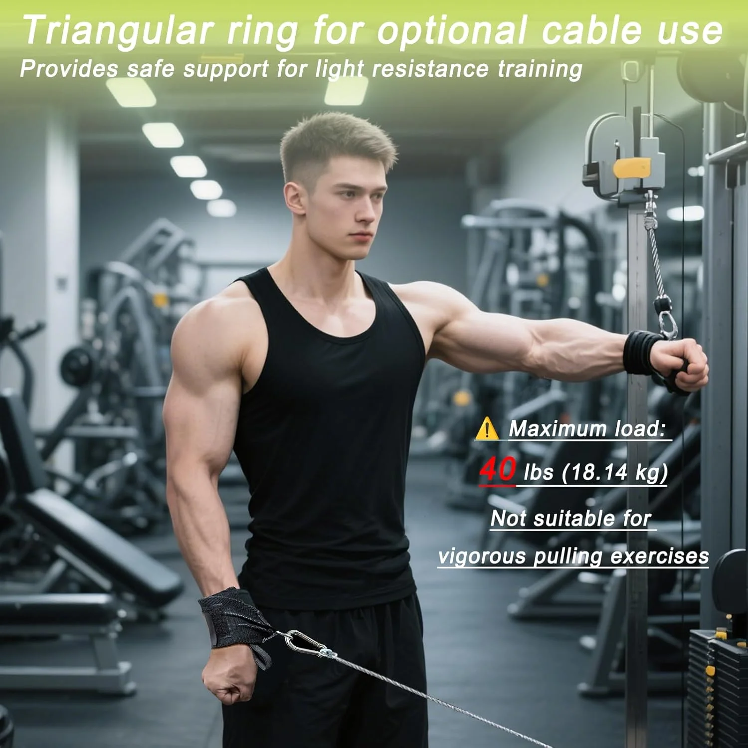 مچ بند وزنه برداری با حلقه مثلثی، اتصال کابل باشگاه، بند مچ برای تمرینات قدرتی، سایز قابل تنظیم برای آقایان و بانوان - حداکثر بار 18 کیلوگرم