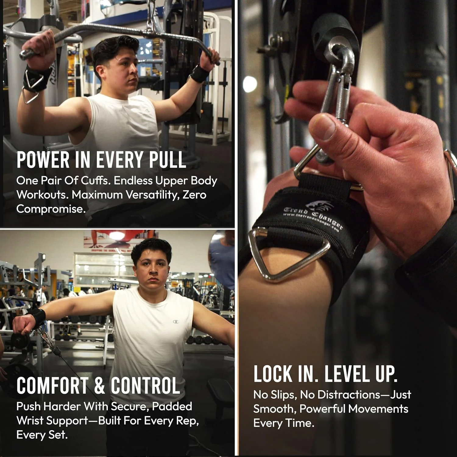 بند مچی ترند چنجر - اتصالات کابلی برای تمرین با دستگاه بدنسازی، بند مچی قابل تنظیم برای وزنه برداری با سگک محکم و پد نئوپرن برای تمرینات قدرتی و نشر جانب
