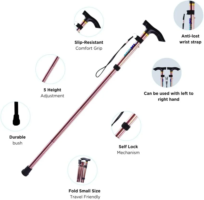 عصای تاشو تریستر (TS‑961WS‑F) - عصای آلومینیومی تاشو سبک وزن، ارتفاع قابل تنظیم 81‑91 سانتی‌متر، طراحی قابل حمل و مناسب برای سفر