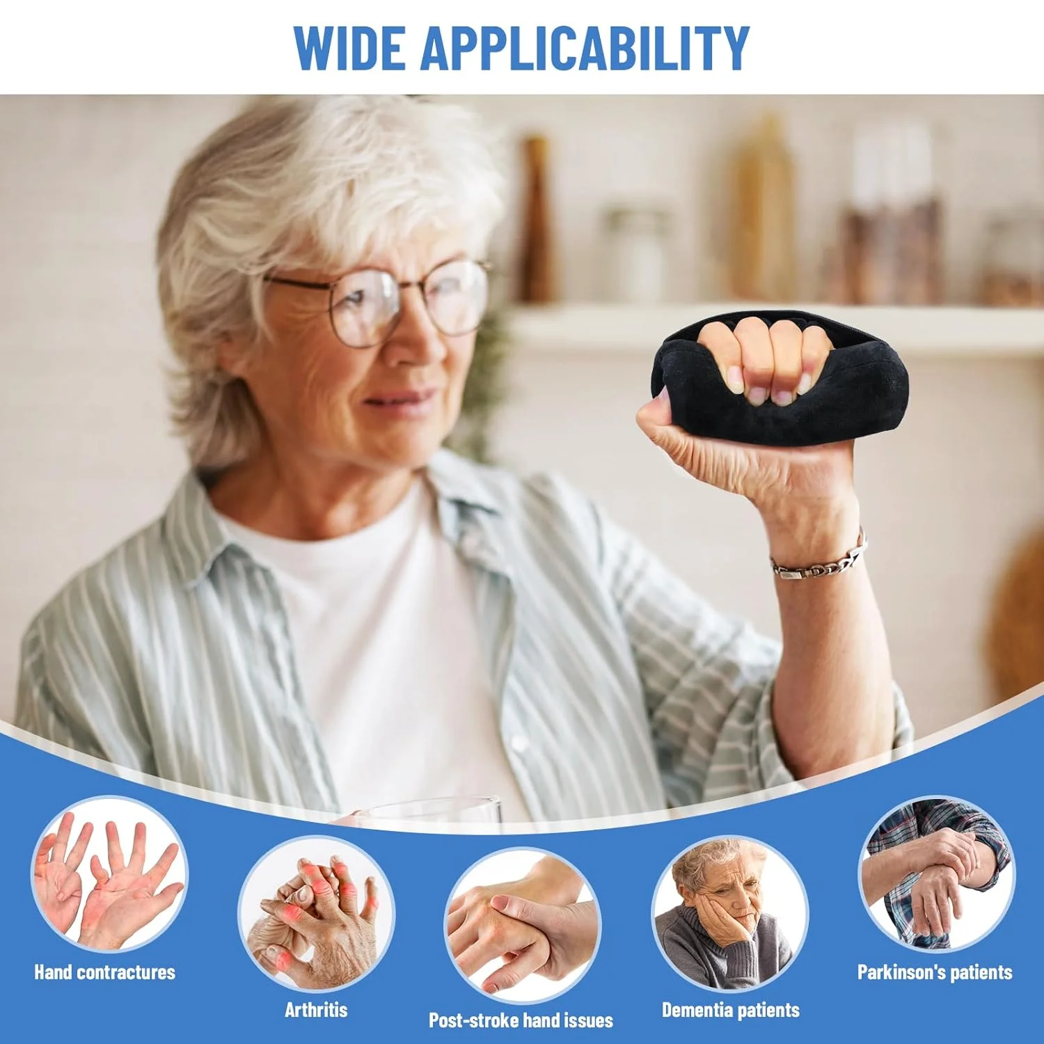 محافظ کف دست TYYIHUA، گریپ کف دست، 2 عدد بالشتک انقباض دست با نوار الاستیک و جداکننده انگشت، برای دست سکته مغزی، آرتریت پارکینسون زوال عقل، جلوگیری از انقباض دست، محافظت از کف دست