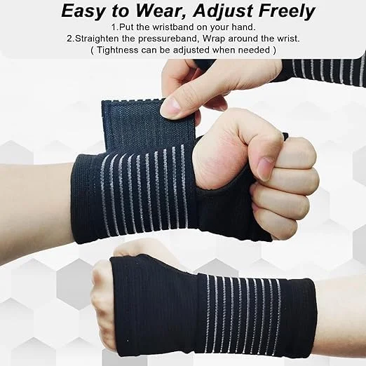 مچ بند مشکی تزویق، 2 عددی، حمایت فشاری الاستیک با بند قابل تنظیم، مچ بند برای مردان و زنان، تسکین درد تاندونیت، تونل کارپال، مناسب دست راست و چپ، استفاده ورزشی