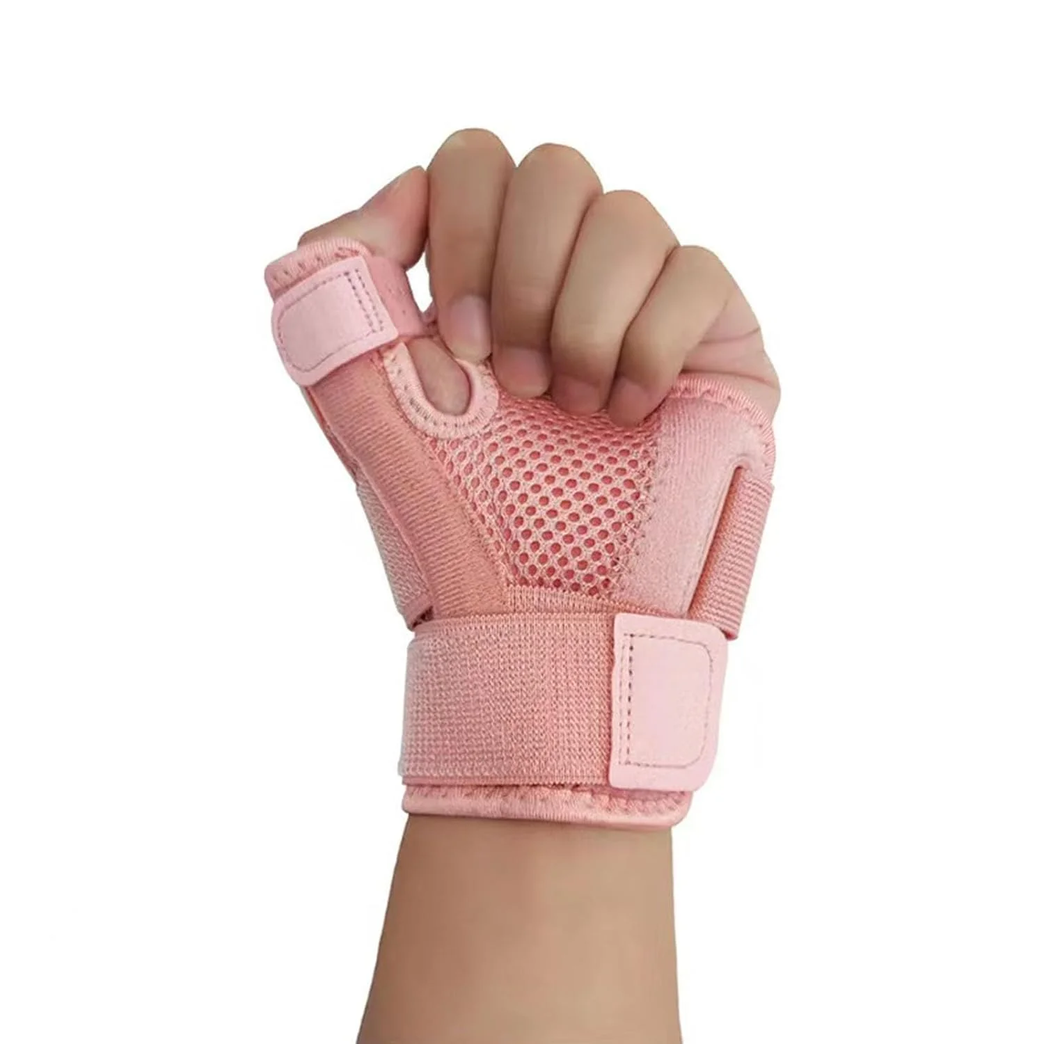 آتل انگشت شست با مچ بند - بریس پشتیبانی انگشت شست برای تثبیت کننده انگشت شست دست مچ، مناسب برای دست راست و چپ مردان و زنان (صورتی، سایز آزاد)