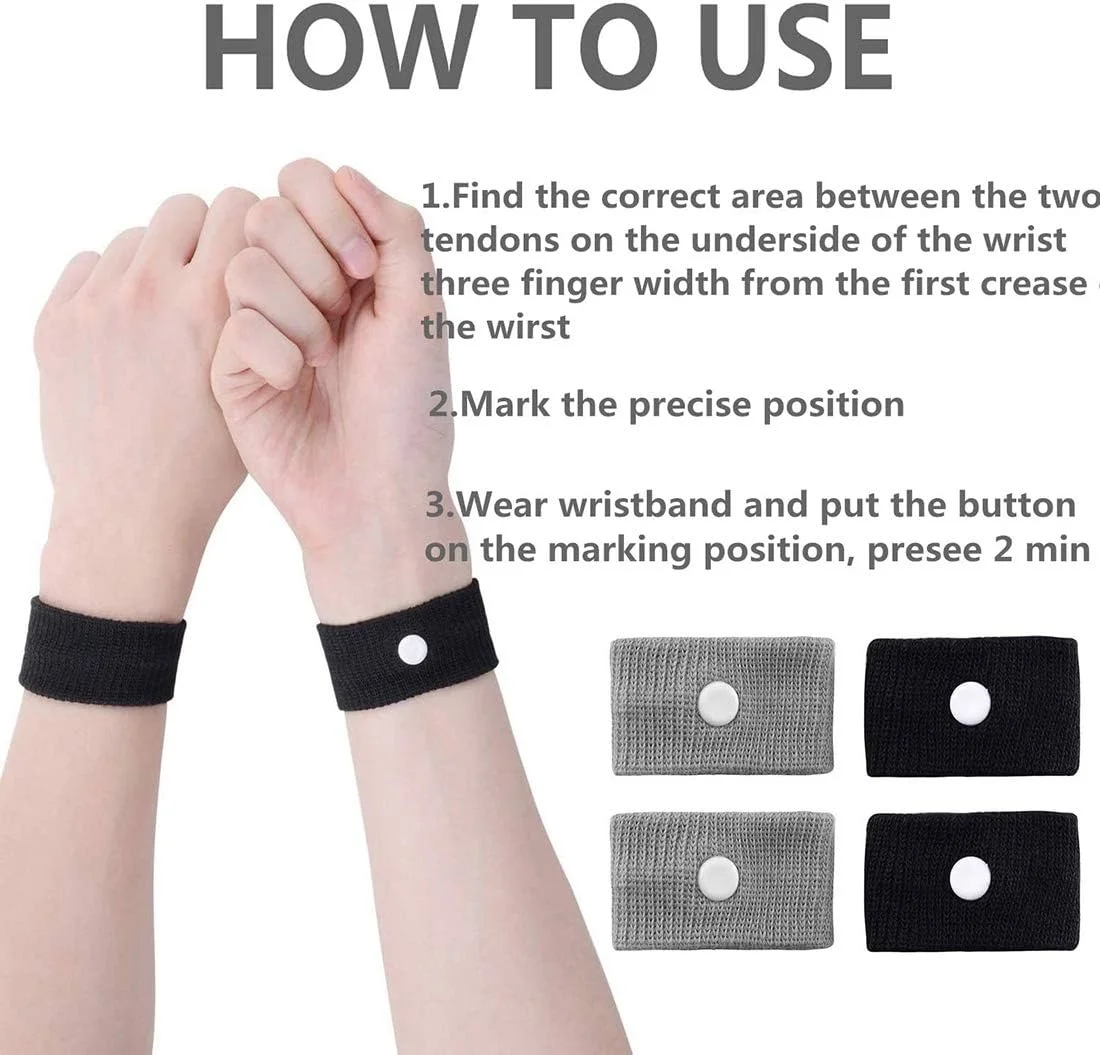 مچ بند مسافرتی سایوسی، مچ بند ضد تهوع و بیماری حرکتی، تسکین طبیعی حالت تهوع، 2 جفت (مشکی+خاکستری)