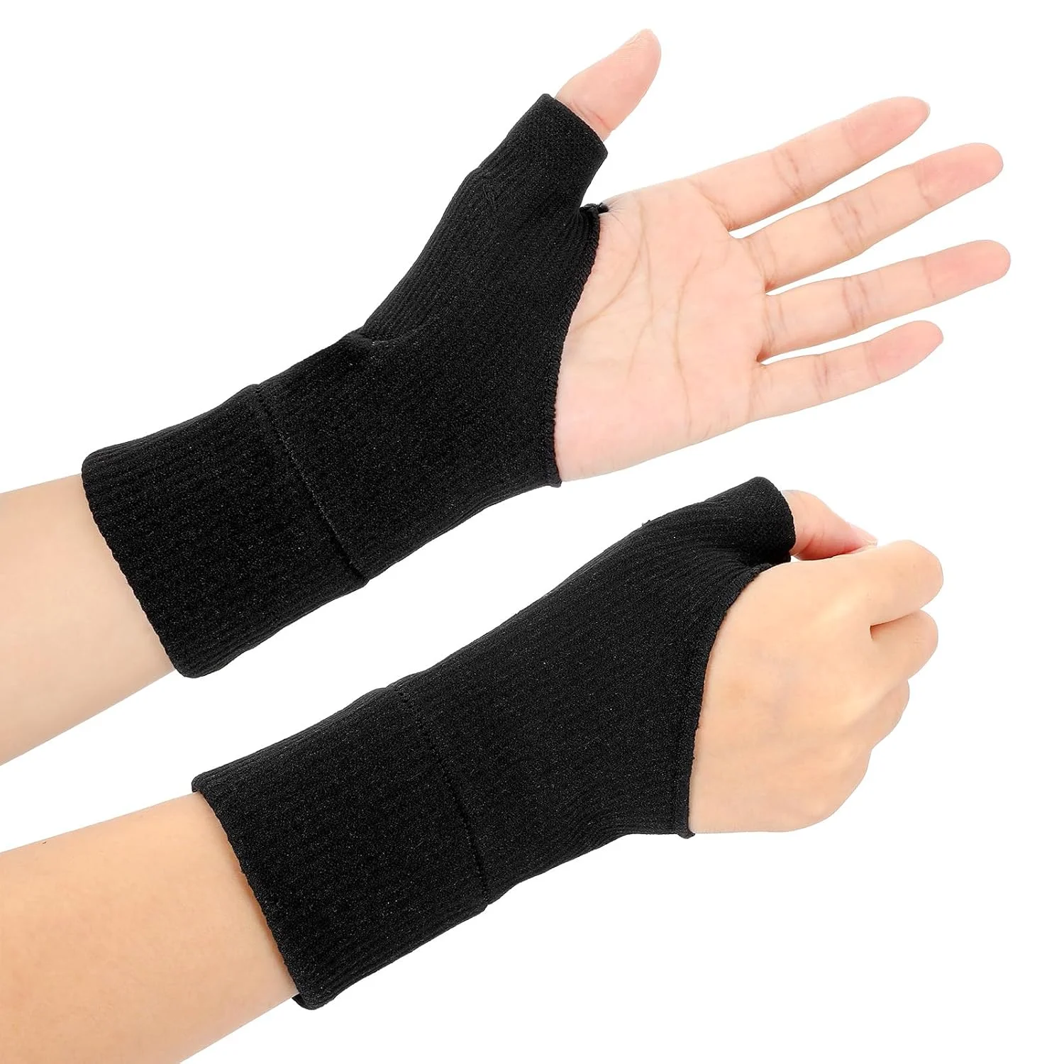 دستکش های فشاری مچ و شست SynHHergyx، 2 عدد آستین فشاری الاستیک دستکش بدون انگشت با پدهای ژل نرم برای زنان و مردان، آستین های فشاری مچ دست قابل تنفس برای شست، تایپ