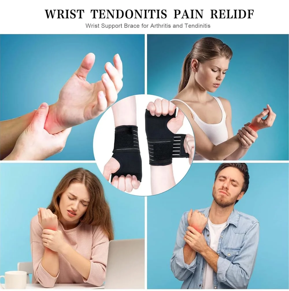 مچ بند، مچ بند تونل کارپال برای حمایت شبانه، بند فشاری مچ و مچ بند ورزشی برای تناسب اندام، وزنه برداری، تاندونیت، تسکین درد، قابل تنظیم (2 عدد، مشکی)