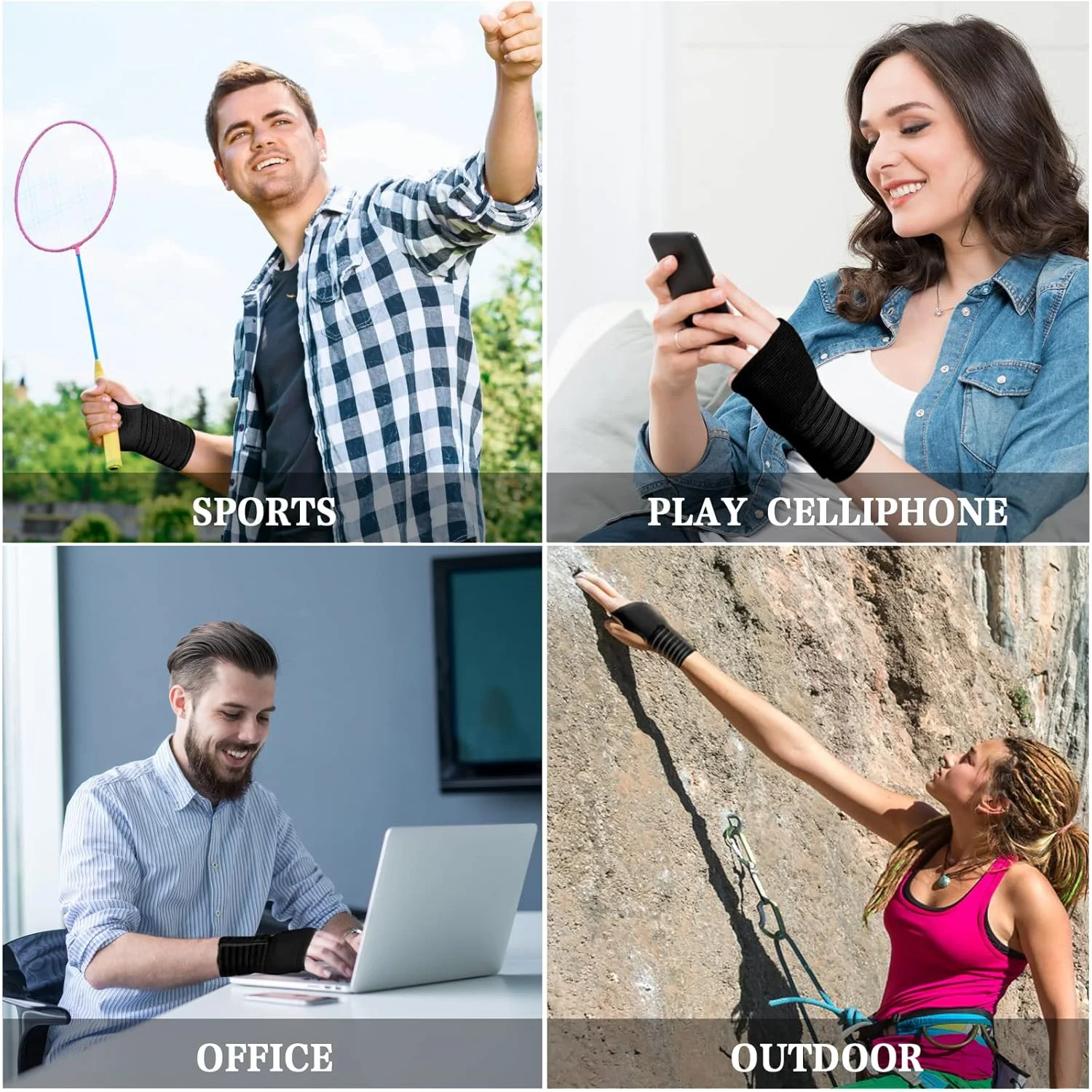 آستین های مچ بند محافظ کف دست (یک جفت)، مچ بند مناسب استفاده روزمره، بند مچ قابل تنظیم، دستکش های ورزشی، دستکش ورزشی، مچ بند برای مردان و زنان (مشکی)