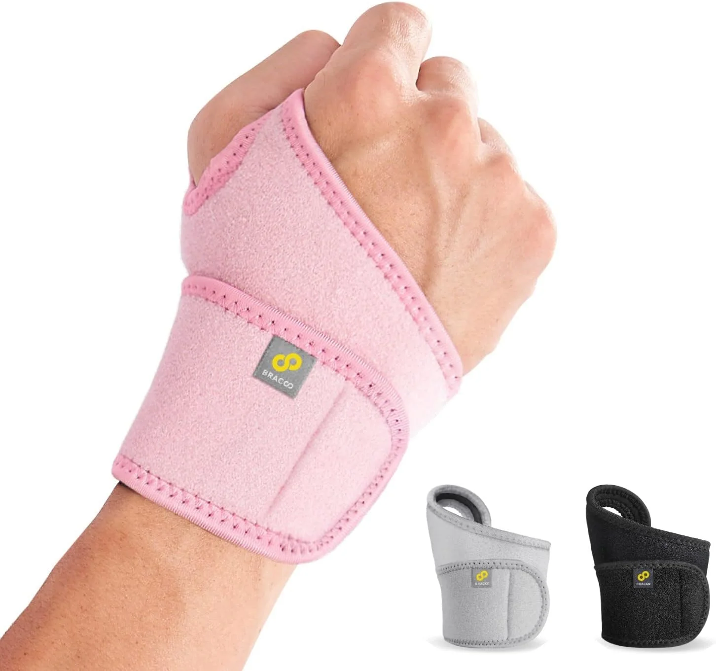 مچ بند طبی BRACOO WS10، محافظ دست، مچ بند قابل تنظیم برای فیتنس، وزنه برداری، تاندونیت، آرتروز تونل کارپال، تسکین درد مفاصل، مناسب دست راست و چپ (صورتی)
