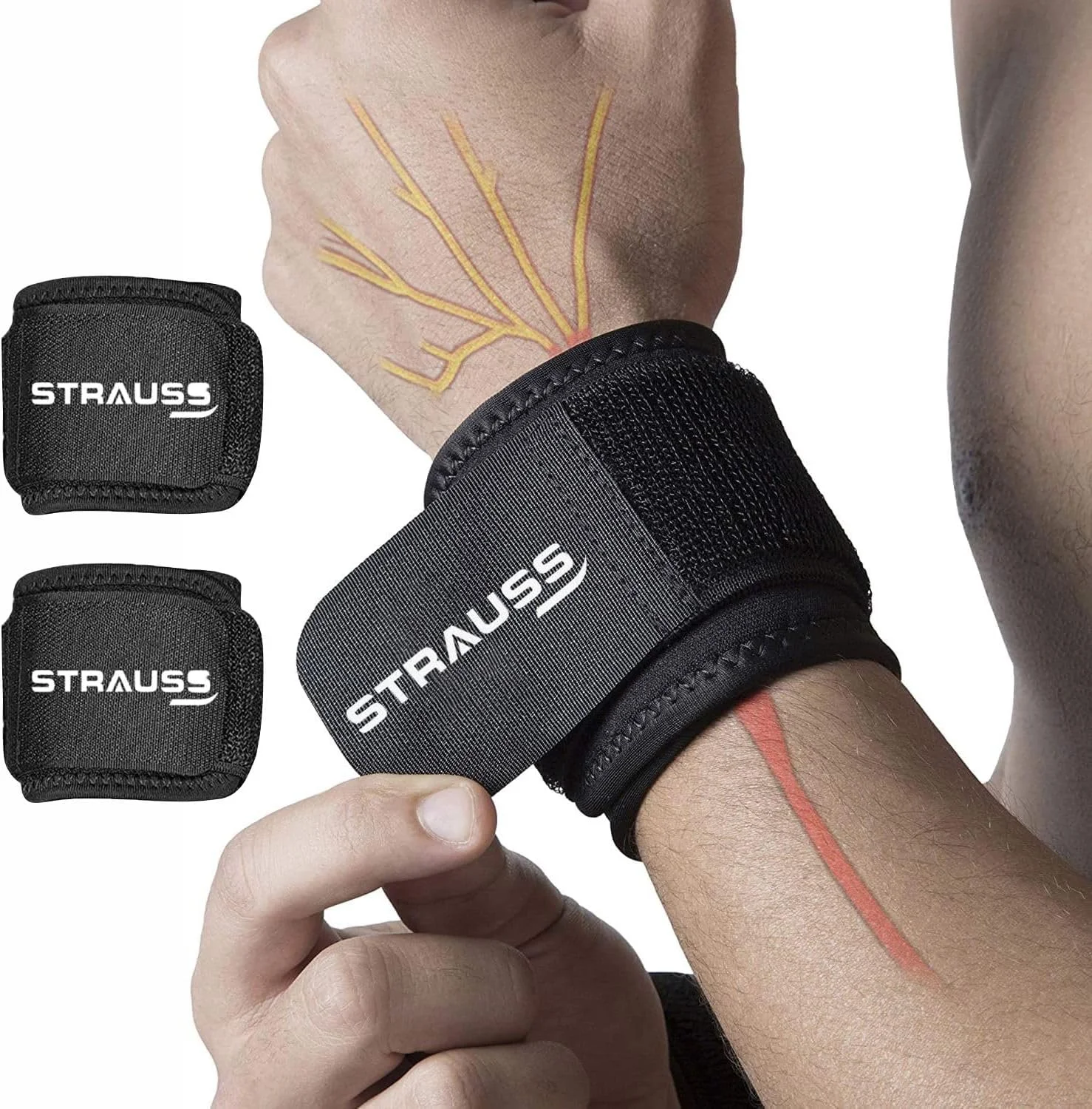 مچ بند ورزشی استراوس، یک جفت (سایز آزاد، مشکی)