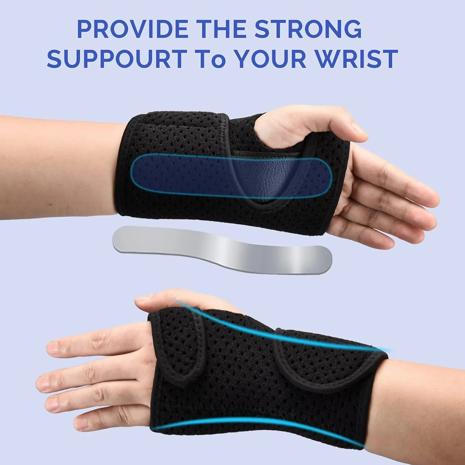 مچ بند طبی برای سندرم تونل کارپال، آتل فلزی مچ دست با 2 بند، محافظ دست برای زنان و مردان، آتل مچ دست و بازو برای رگ به رگ شدن مچ دست، تاندونیت، بولینگ - راست (دست راست)