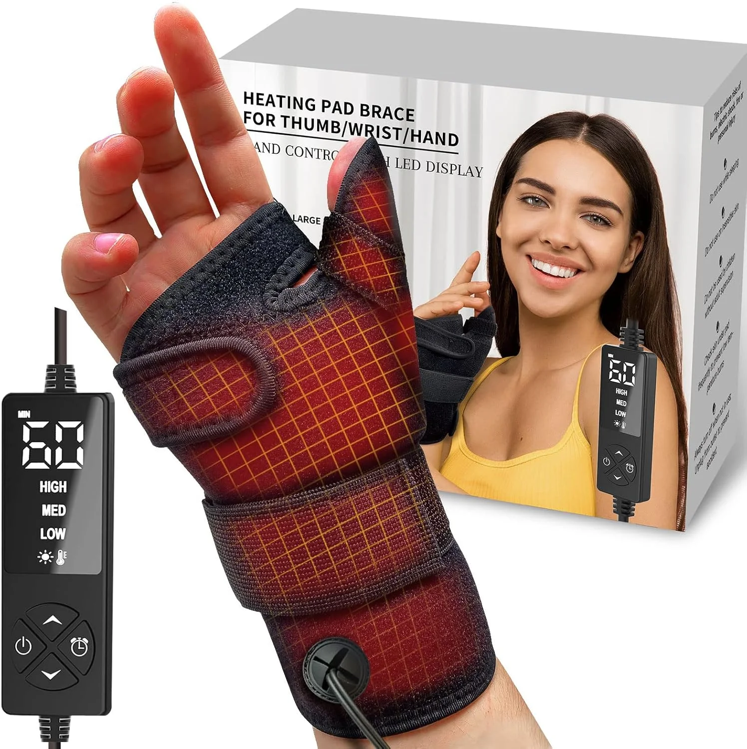 مچ بند و شست بند گرمایشی استیکرو برای تسکین درد آرتروز و سندرم تونل کارپال، مشکی، نئوپرن، سایز S/M و L/XL