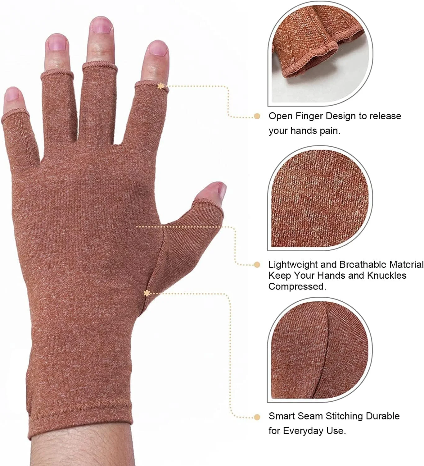 دستکش برای تسکین درد تونل کارپال، دستکش های فشاری تقویت کننده برای کاهش درد دست، تورم، تایپ کامپیوتری بدون انگشت زنانه/مردانه