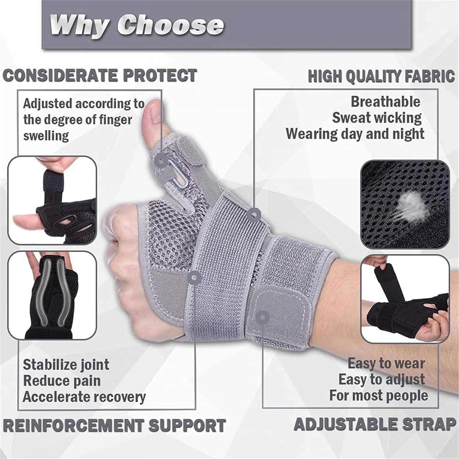 مچ بند فنری X، مچ بند شست دار، مچ بند و شست دست راست برای تسکین درد آرتروز، رگ به رگ شدن، تونل کارپال، مچ و شست برای فشار مکرر شست، چپ راست