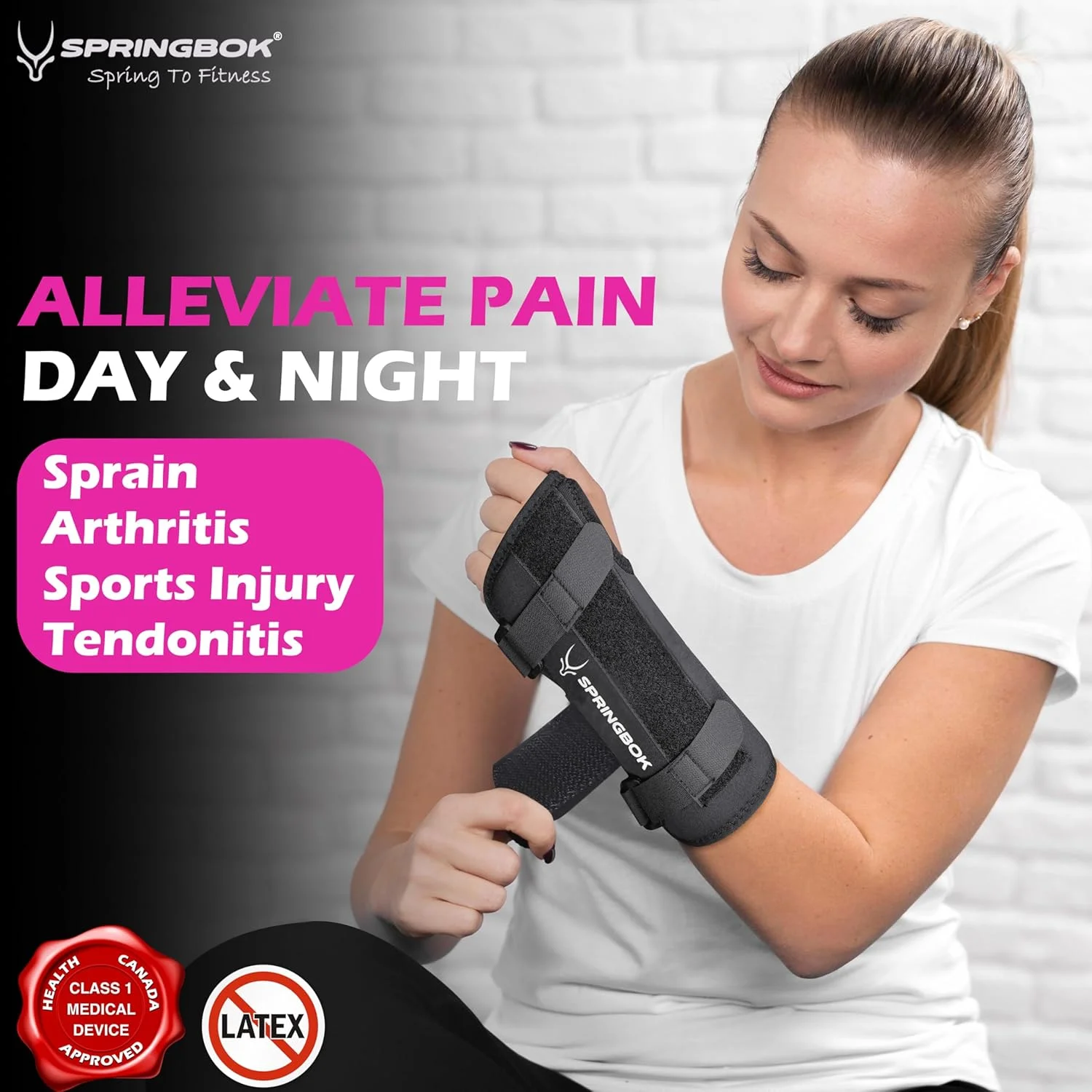 مچ بند اسپرینگ باک با آتل فلزی - حمایت قابل تنظیم برای سندرم تونل کارپال، تاندونیت، آرتروز، تسکین درد و بهبود آسیب - دست راست/چپ، مناسب برای همه