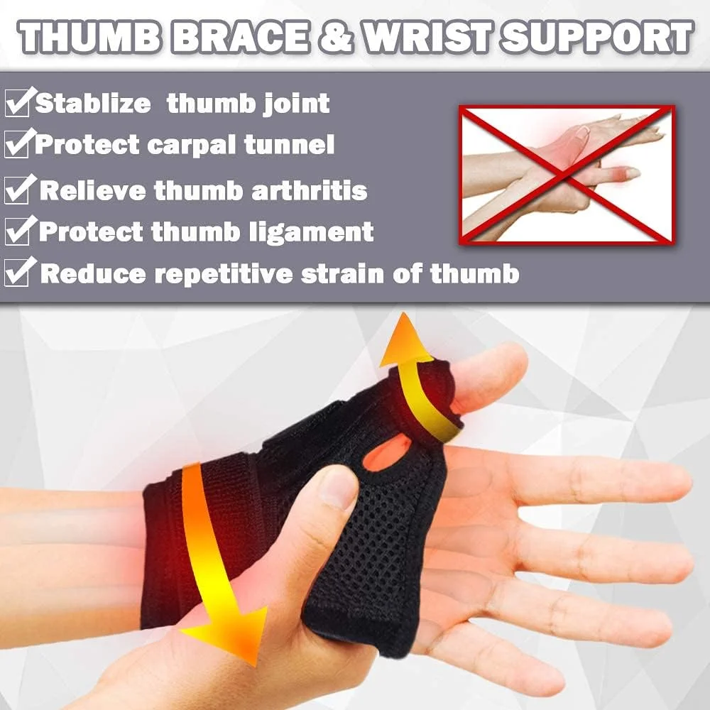 مچ بند انگشت شست، آتل انگشت شست با مچ بند برای تسکین درد آرتریت، تثبیت کننده انگشت شست برای فشار مکرر انگشت شست برای مردان و زنان چپ/راست (مشکی)
