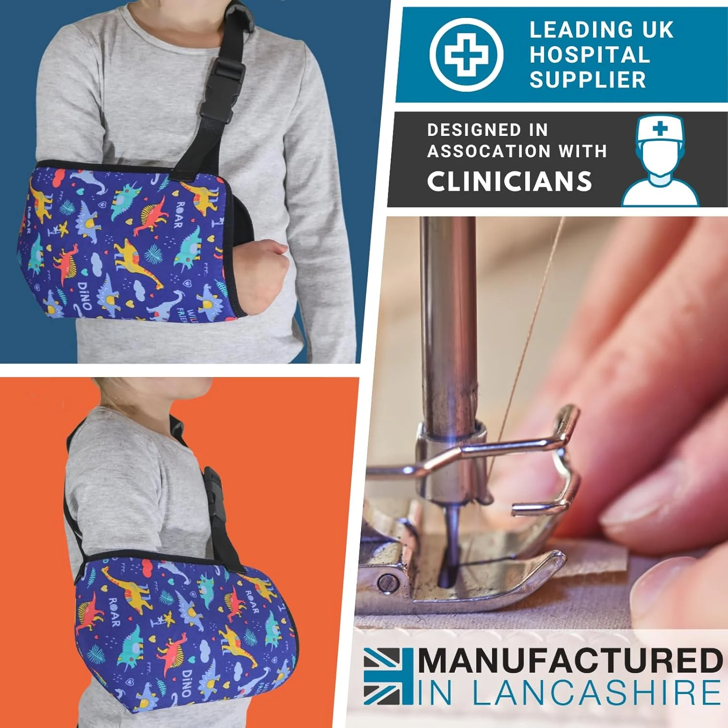 آویز بازویی پددار کودکانه سولیس بریسینگ (8 طرح سرگرم کننده) - ساخت بریتانیا و عرضه شده به NHS - بهترین پشتیبان برای بازو، ترقوه، مچ دست، شانه و آرنج در شکستگی ها و آسیب ها - طرح دایناسورها