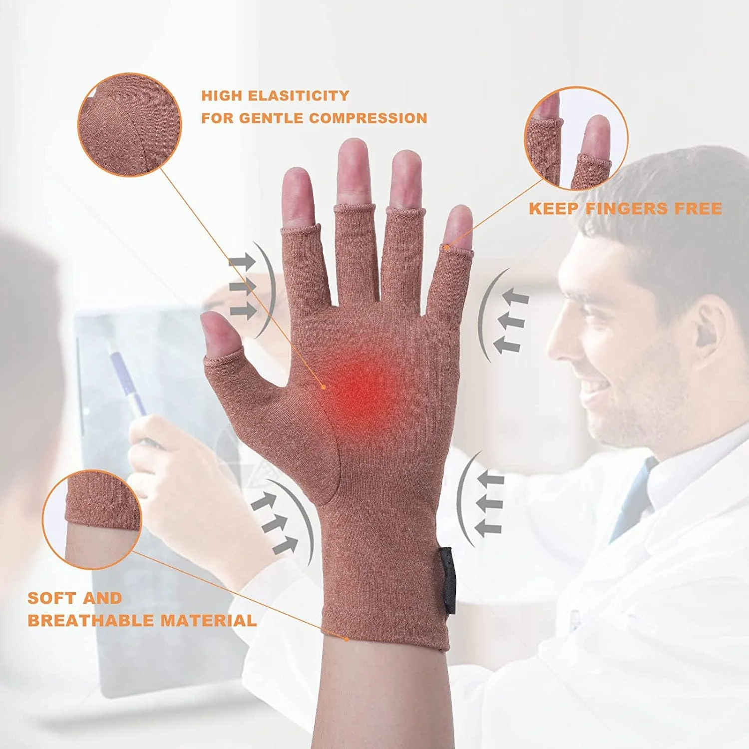 دستکش برای تسکین درد تونل کارپال، دستکش های فشاری تقویتی برای کاهش درد دست، تورم، تایپ کامپیوتری بدون انگشت زنانه/مردانه