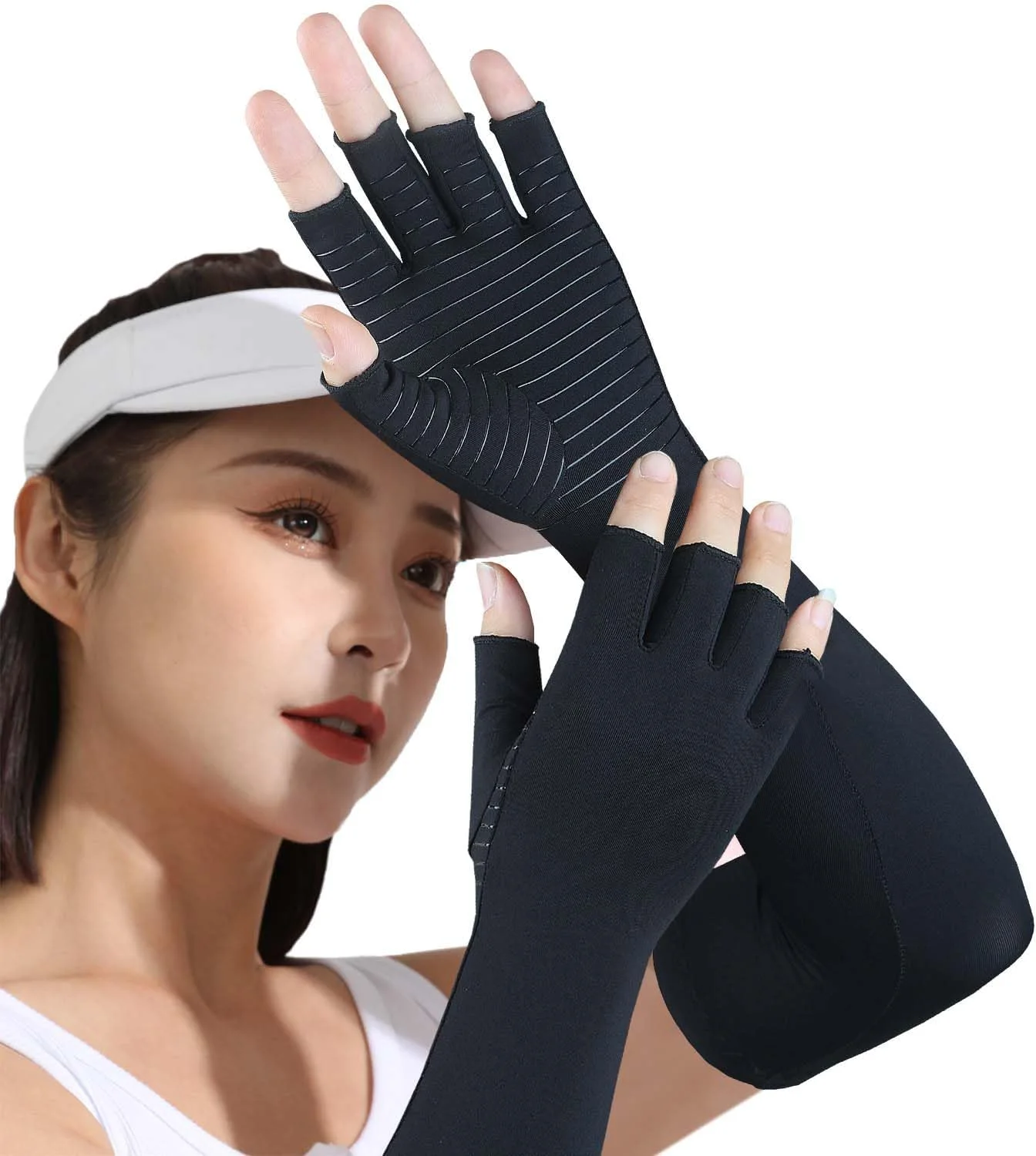 دستکش های بلند مسی آرتروز SHIFANQI - دستکش فشاری با اندازه اضافی بلند برای زنان و مردان، پشتیبانی از تونل کارپال، تسکین درد مچ دست و دست