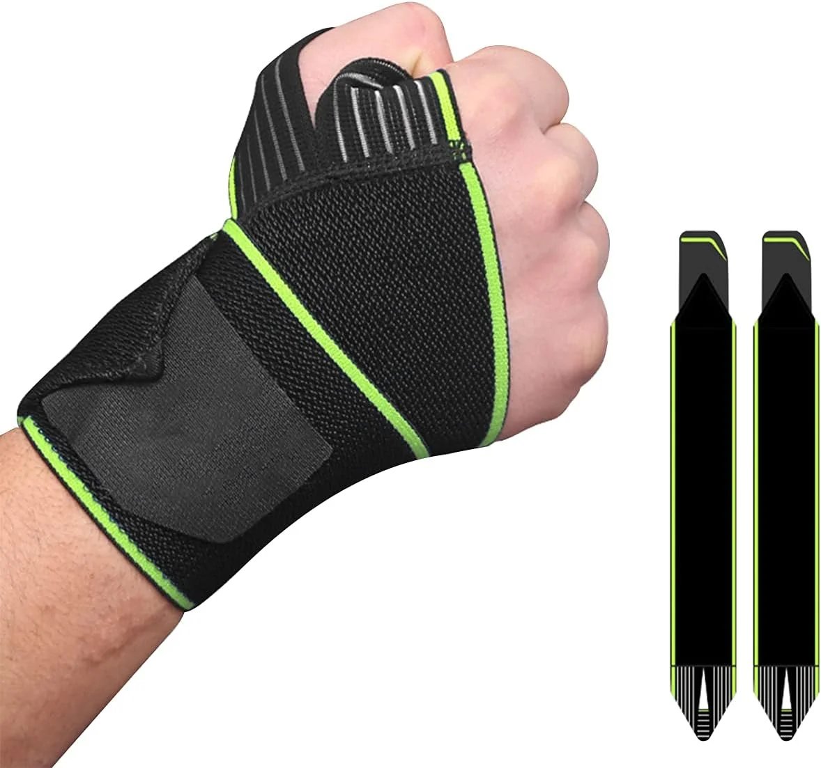 مچ بند وزنه برداری Showay Ecvv با بند الاستیک، مچ بند تونل کارپال، مچ بند ورزشی، آرتروز برای مردان، زنان، راست و چپ (سبز), Wband01, 20"