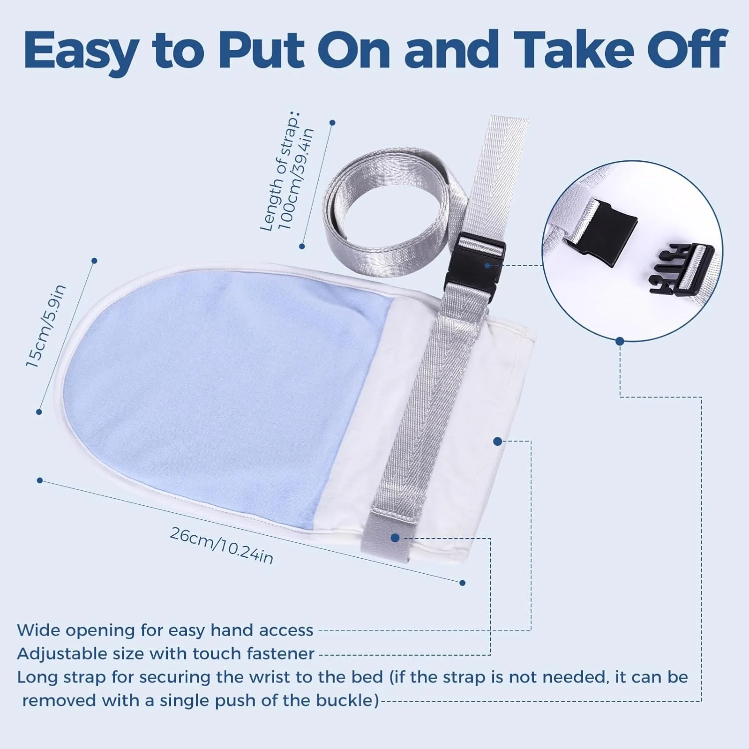 دستکش های محدود کننده پزشکی با بندهای جداشدنی برای بیماران یا سالمندان، 2 عدد، نرم و سازگار با پوست، دستکش های محدود کننده با حلقه انگشتی، ضد خراش و زوال عقل برای بزرگسالان، آبی