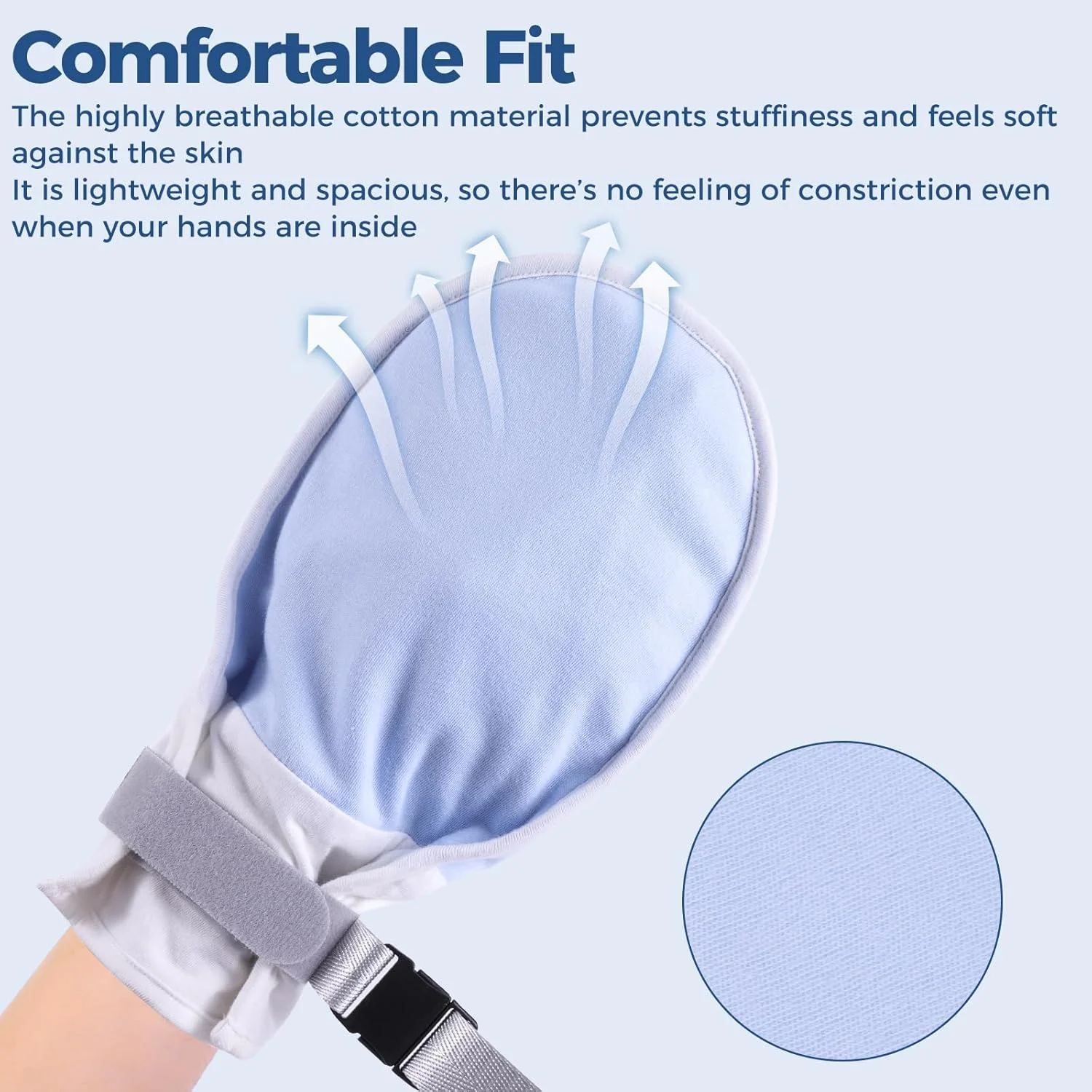 دستکش های محدود کننده پزشکی با بندهای جداشدنی برای بیماران یا سالمندان، 2 عدد، نرم و سازگار با پوست، دستکش های محدود کننده با حلقه انگشتی، ضد خراش و زوال عقل برای بزرگسالان، آبی