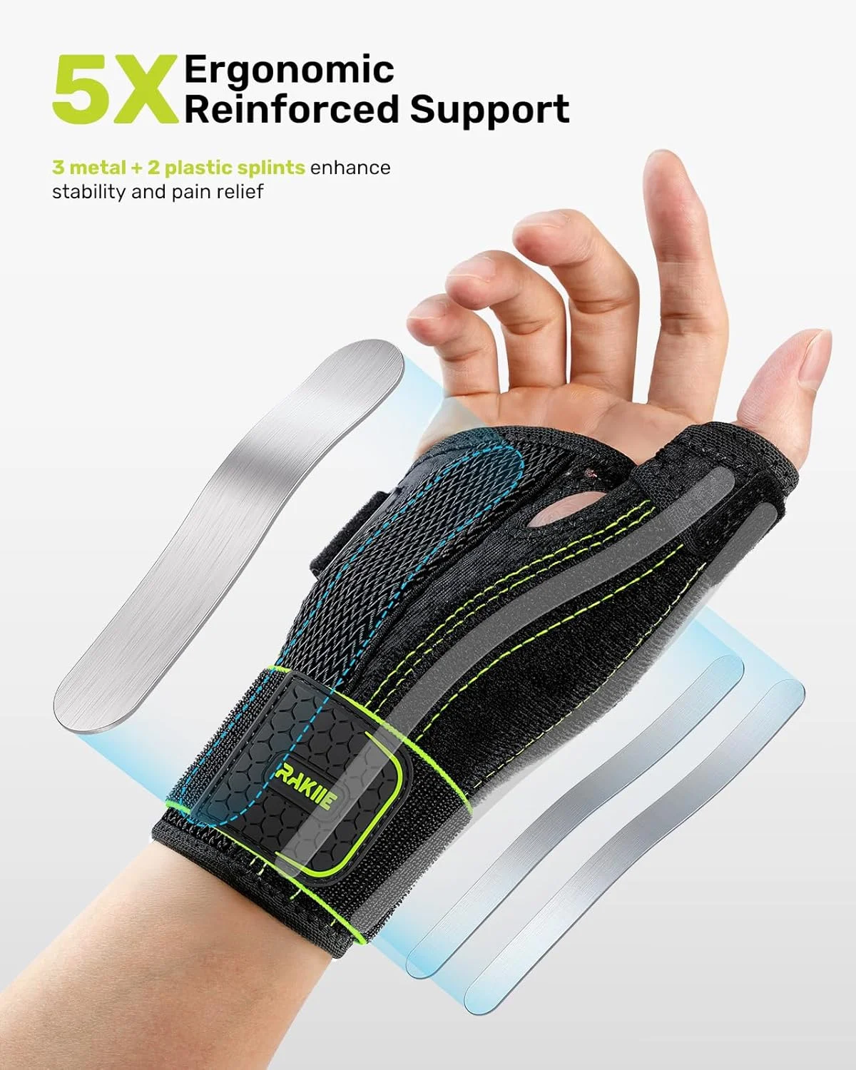 آتل انگشت شست دست چپ Rakiie، مچ بند برای تاندونیت، پشتیبانی دوگانه مچ و انگشت شست، آتل انگشت شست تنفسی برای تونل کارپال برای تنوسینوویت دکوروان، زرد سایز S/M (14-19 سانتی متر)