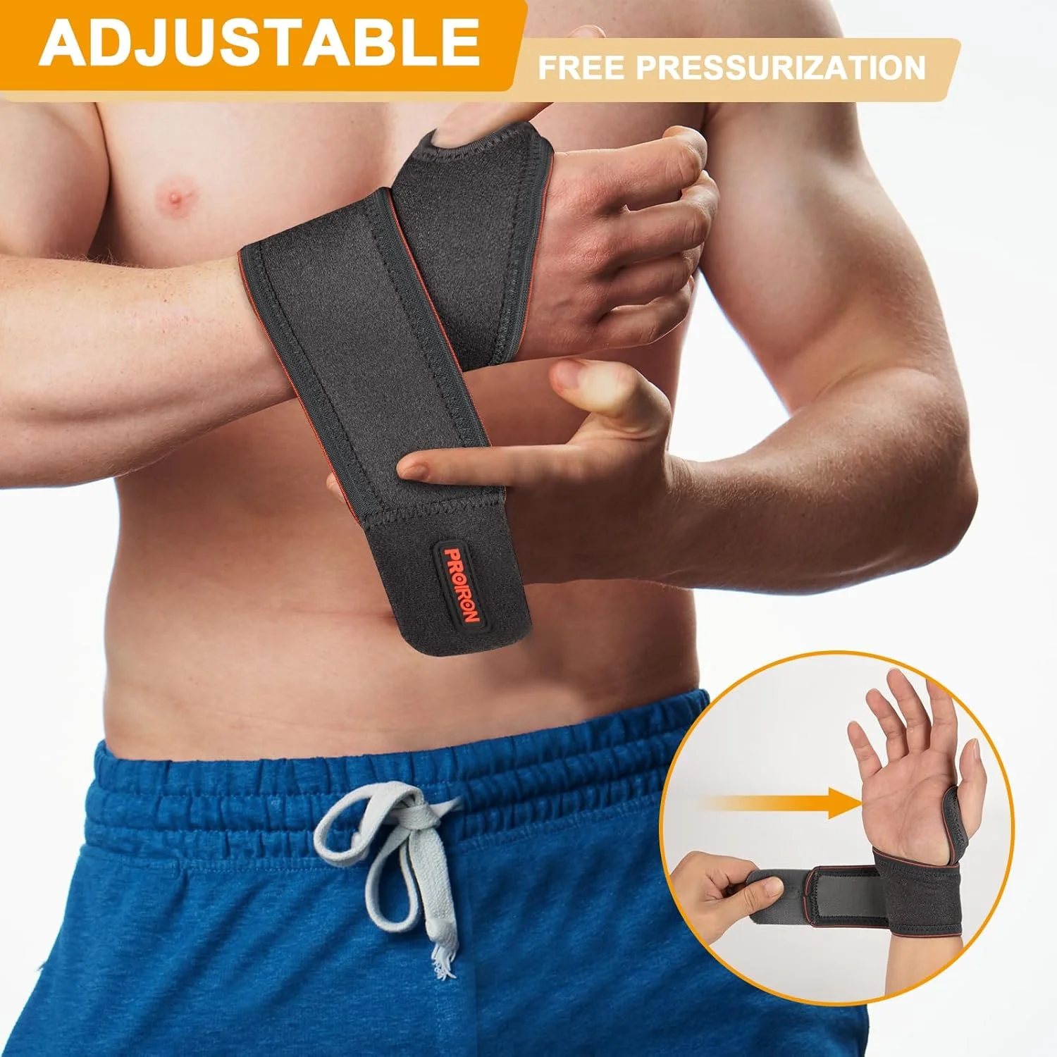 مچ بند ورزشی پروایرون، بند فشاری مچ دست، مناسب برای فیتنس، وزنه برداری، تاندونیت، سندرم تونل کارپال، تسکین درد - قابل استفاده در هر مکان - قابل تنظیم (تکی/جفتی)