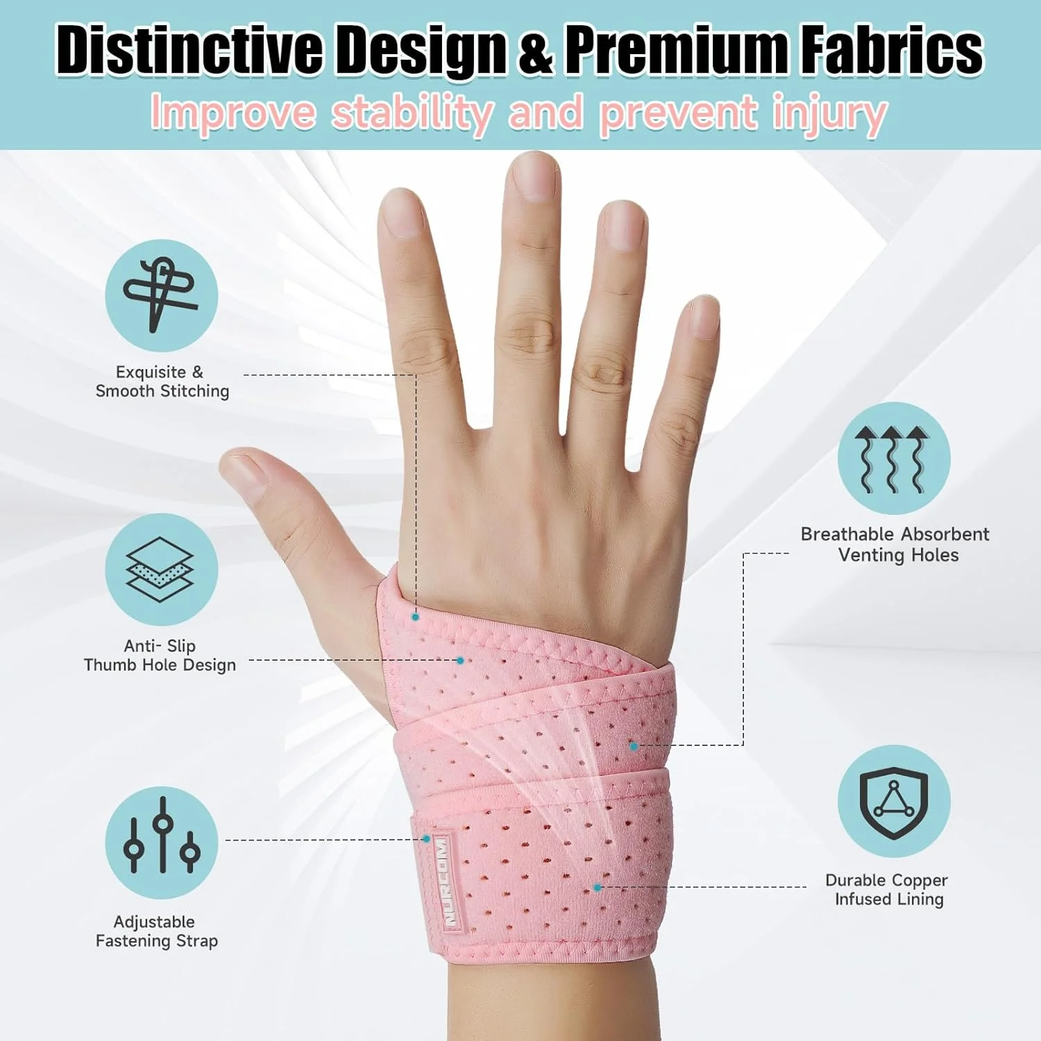 نورکام بسته 2 عددی مچ بند مسی برای سندرم تونل کارپال، مچ بند حمایتی فشاری ارتقا یافته برای حمایت شبانه روزی، مچ بند قابل تنظیم برای تسکین درد آرتریت تاندونیت، ورزش، هر دو دست، صورتی