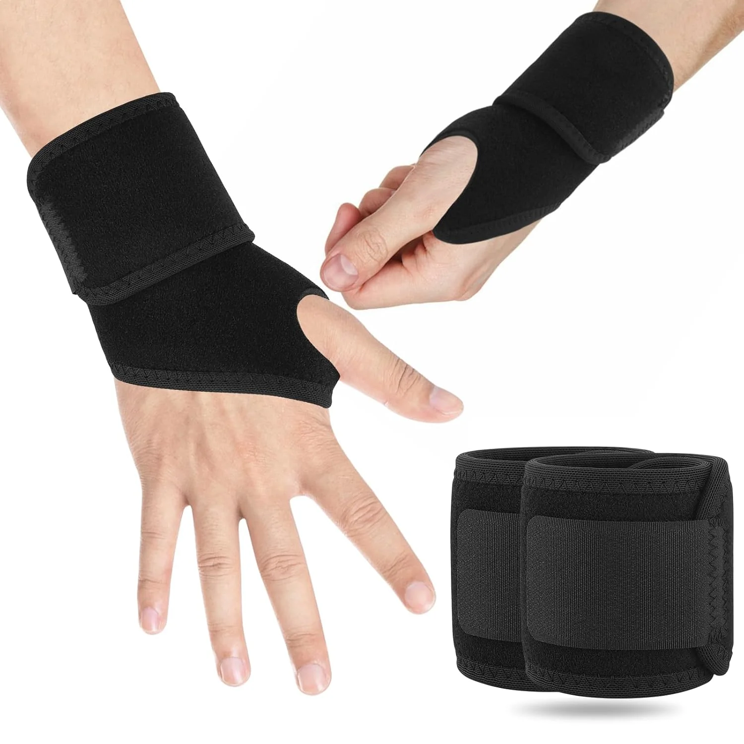 مچ بند تونل کارپال MOVGNAW، مچ بند شبانه برای تناسب اندام، وزنه برداری، قابل پوشیدن در هر مکان و قابل تنظیم، برای زنان و مردان - دست راست و چپ (2 عدد - مشکی)