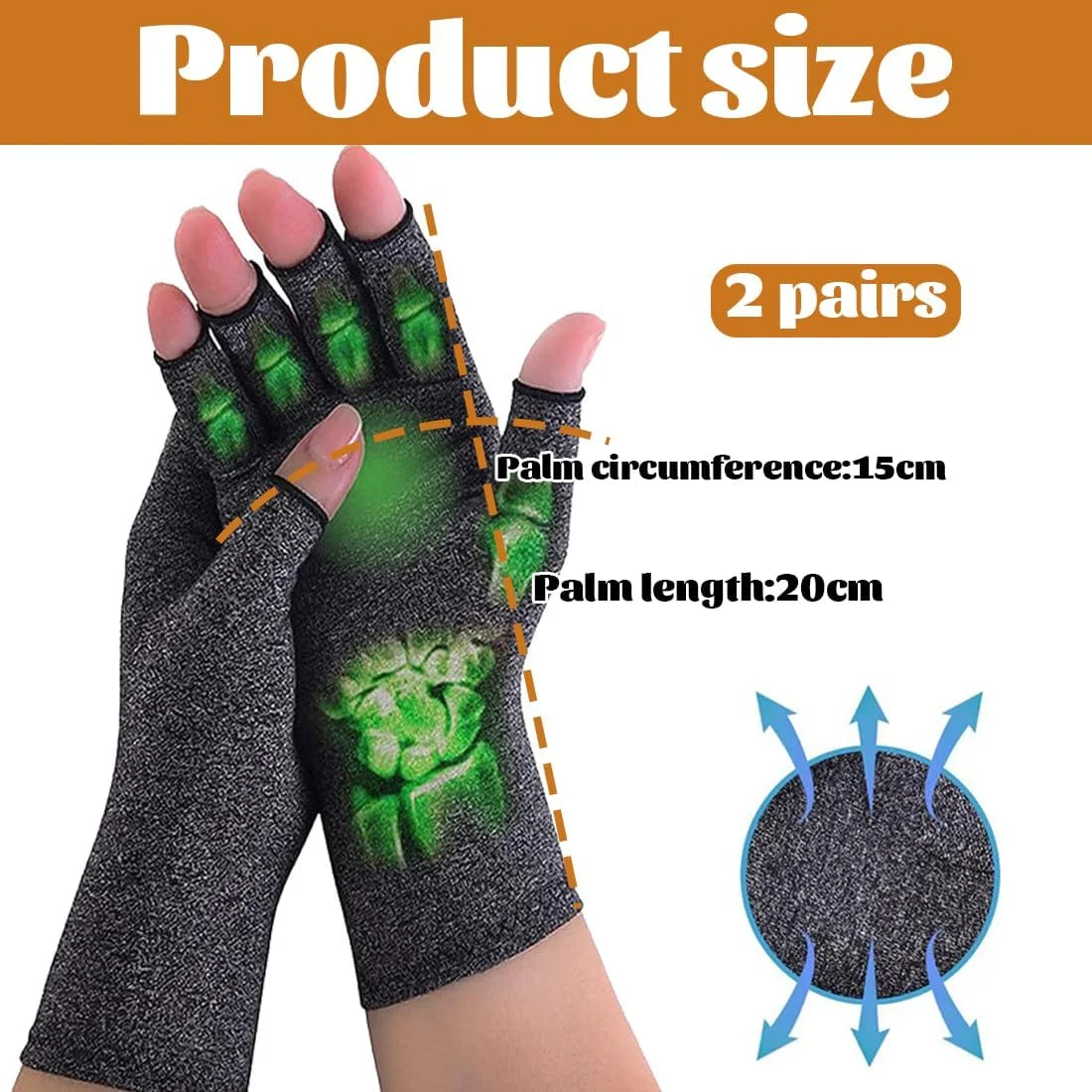 MKEAWWU 2 جفت دستکش آرتروز، دستکش بدون انگشت، دستکش فشاری برای روماتیسم و آرتروز، دستکش فشاری تسکین دهنده درد برای روماتیسم، Rsi، تونل کارپال، درد مفاصل