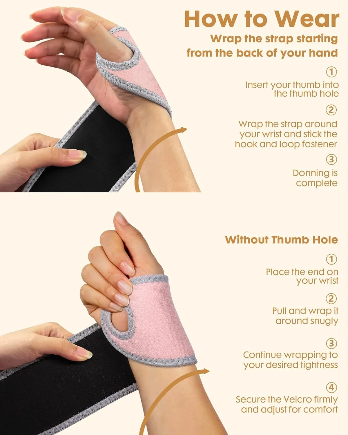 مچ بند تونل کارپال لالاپاپا برای زنان - 2 عدد مچ بند، قابل تنظیم برای هر دو دست راست و چپ، مناسب برای حمایت شبانه، تاندونیت، آرتریت، تنیس، تایپ، رگ به رگ شدن، تسکین درد، صورتی