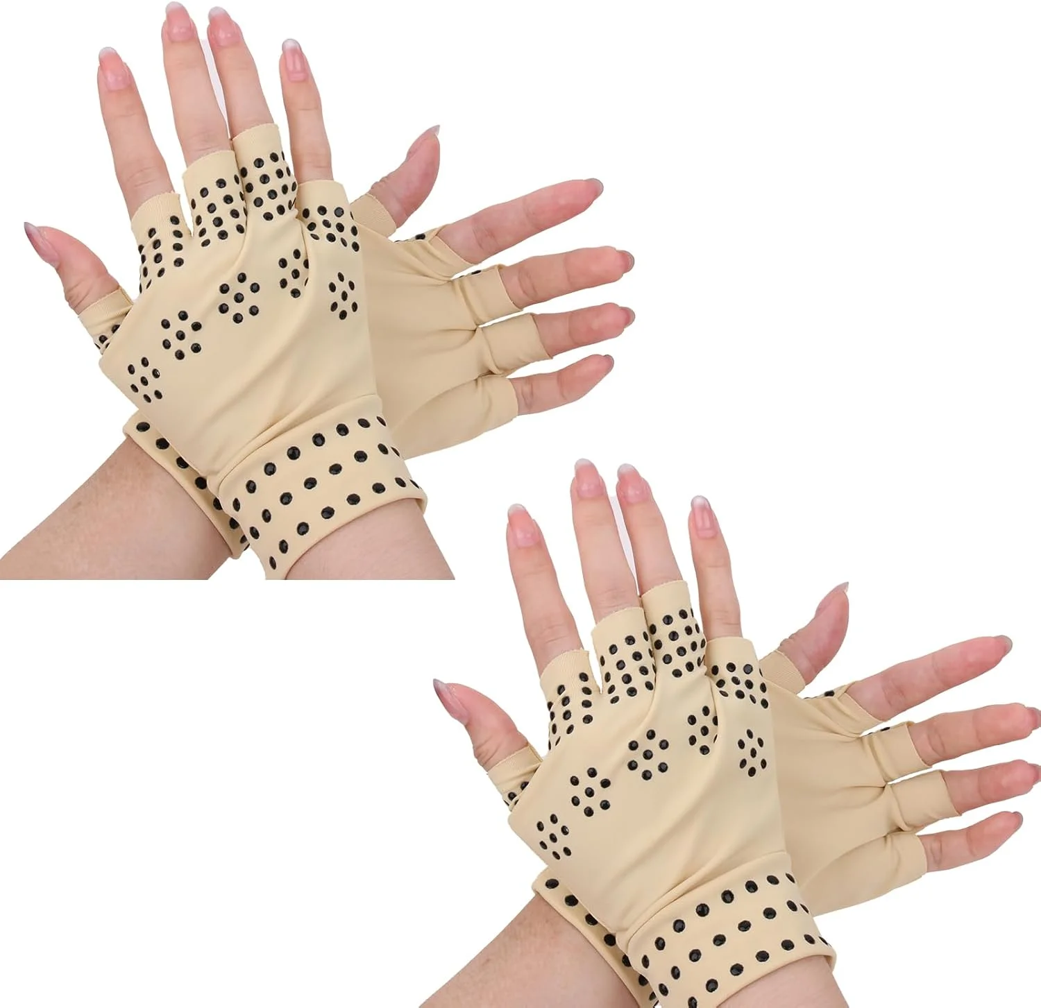 دستکش های مغناطیسی آرتروز kiki fancy – 2 جفت دستکش فشاری بدون انگشت برای آرتروز، درمان فشاری برای دست های آرتروزی زنان، تنفس پذیر و راحت