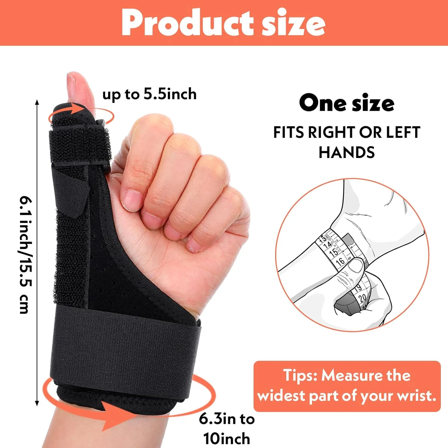 مچ بند و آتل انگشت شست Kifmurase برای دست راست یا چپ، آتل انگشت شست برای تسکین درد آرتروز تاندونیت انگشت ماشه ای، تثبیت کننده انگشت شست تنفسی برای زنان و مردان (مشکی)