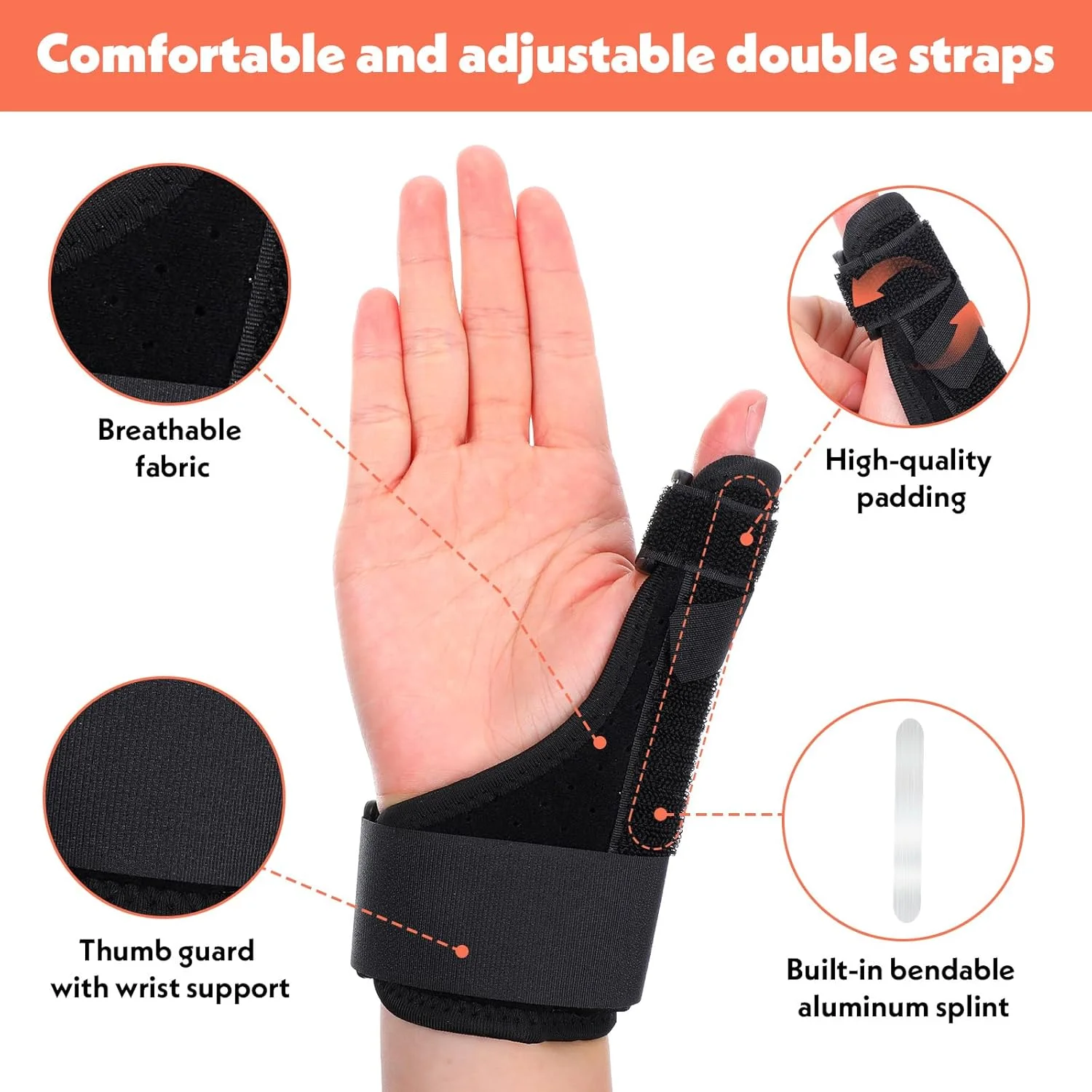 مچ بند و آتل انگشت شست Kifmurase برای دست راست یا چپ، آتل انگشت شست برای تسکین درد آرتروز تاندونیت انگشت ماشه ای، تثبیت کننده انگشت شست تنفسی برای زنان و مردان (مشکی)