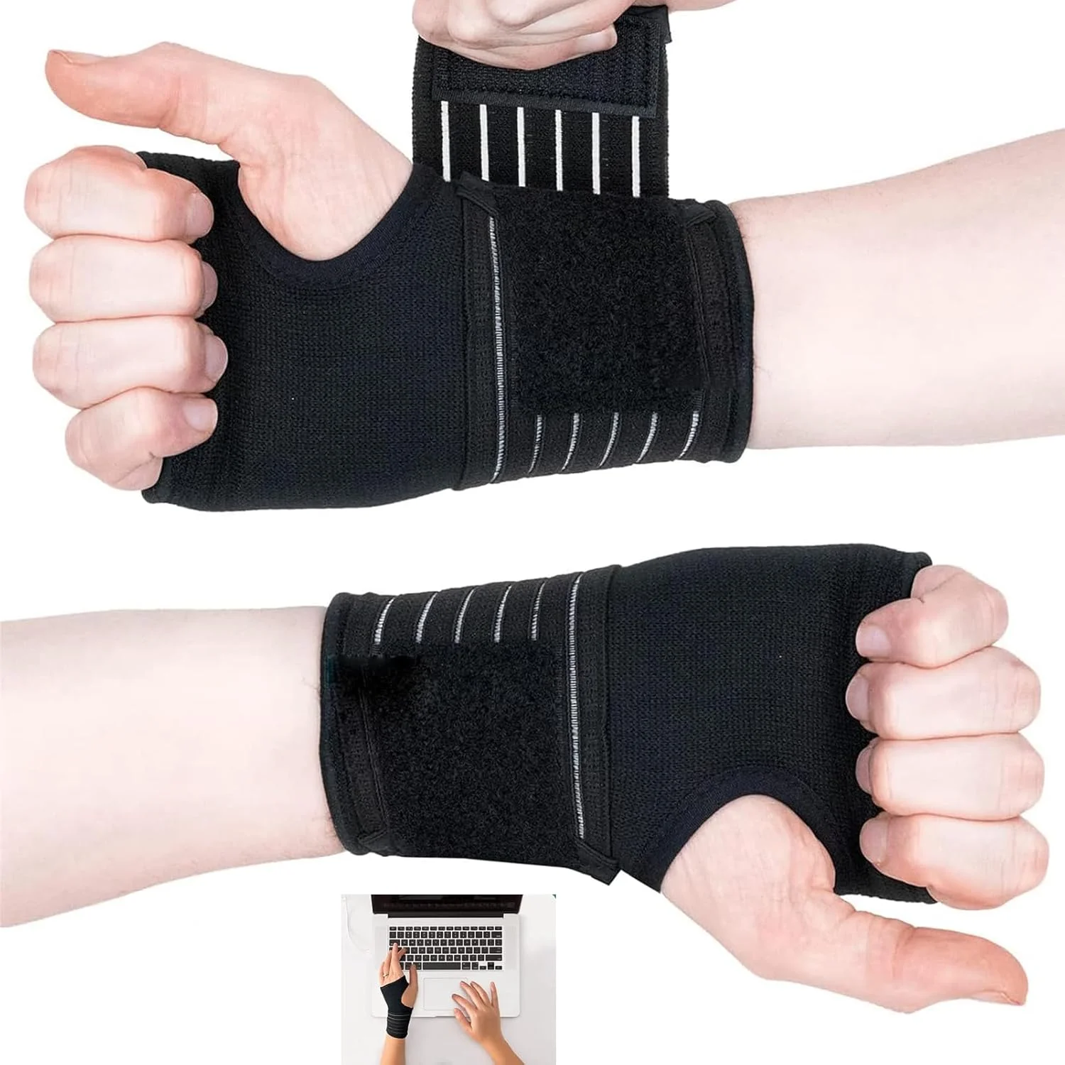 مچ بند Joyzzz، یک جفت مچ بند الاستیک با بند، ایده آل برای رگ به رگ شدن، آسیب دیدگی یا استفاده ورزشی بدون میله فلزی، پشتیبانی بدون محدود کردن انعطاف پذیری، چپ و راست (مشکی)