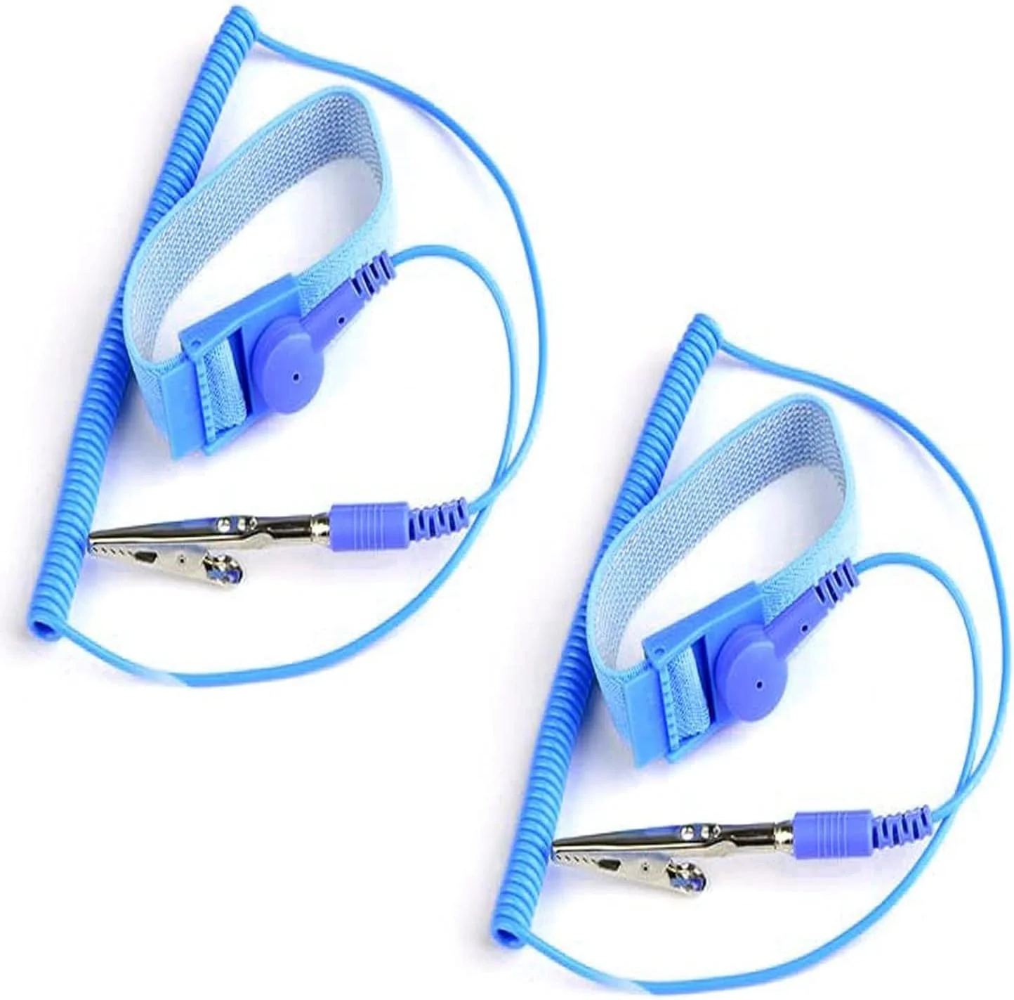 RIV International 2 Pcs Pack Anti Static Wrist Strap, ESD Anti Shock Wristband Bracelet, with Adjustable Coiled Cord, Alligator Clip