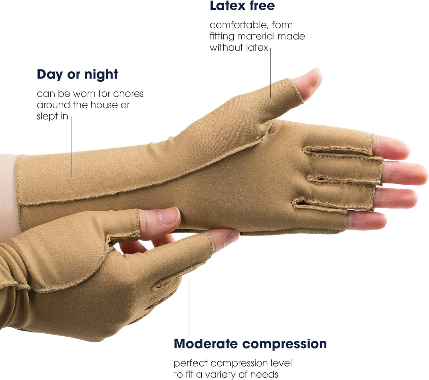 isotoner Women & Men Arthritis Compression Rheumatoid Pain Relief Gloves for joint support with Open/Full finger design, Beige