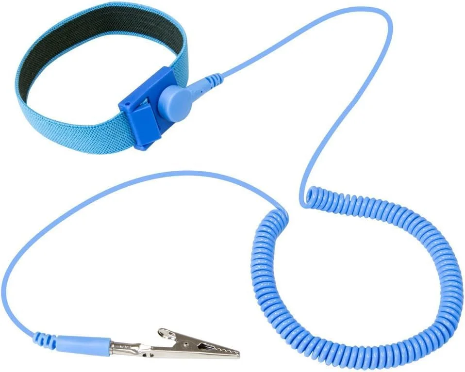 RIV International 2 Pcs Pack Anti Static Wrist Strap, ESD Anti Shock Wristband Bracelet, with Adjustable Coiled Cord, Alligator Clip