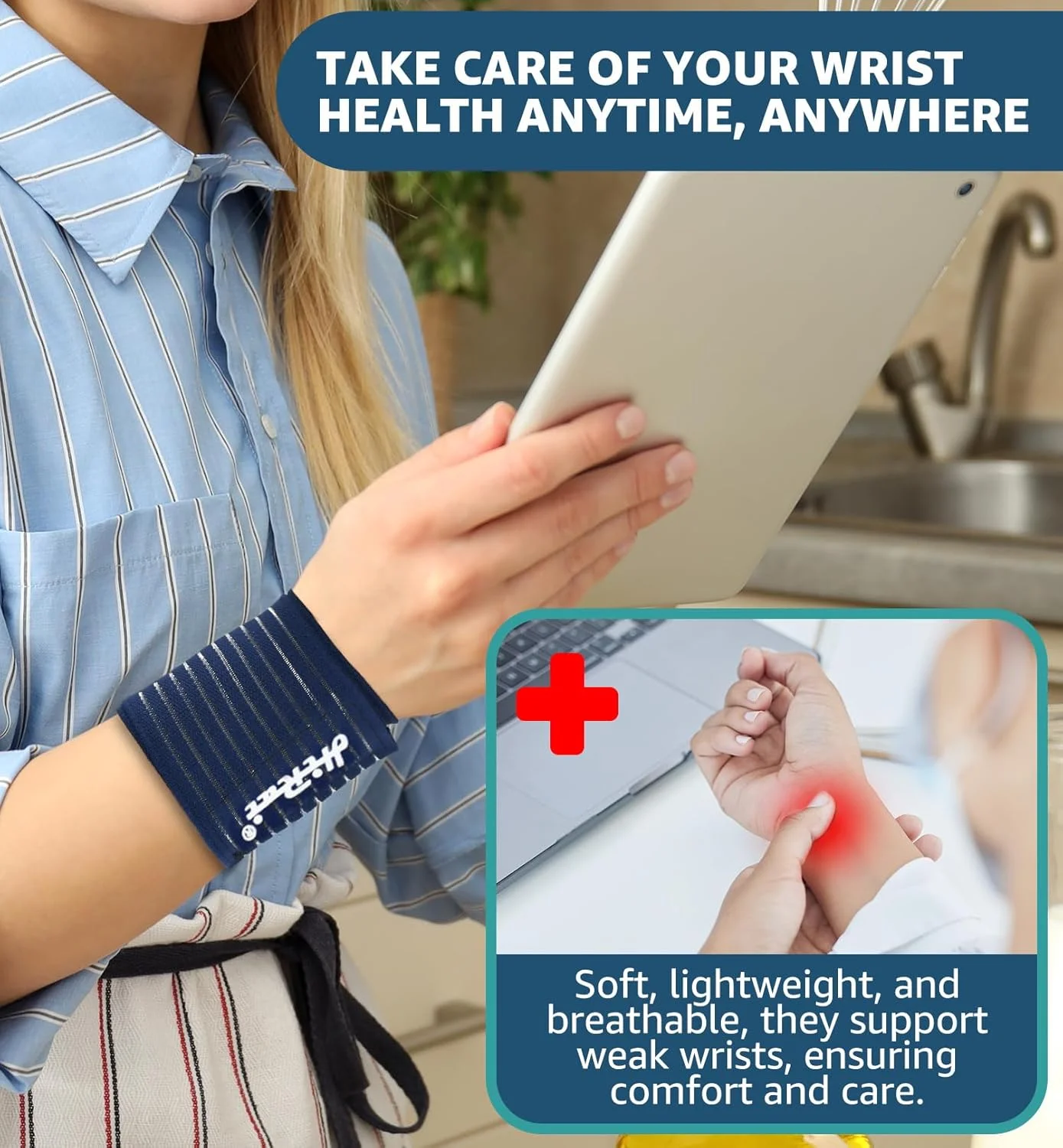 باند مچی HiRui بسته 2 عددی، کشسانی بالا - مچ بند فشاری برای تونل کارپال، آرتروز، تاندونیت، وزنه برداری، تنیس، بسکتبال - نرم و تنفسی (آبی نفتی)