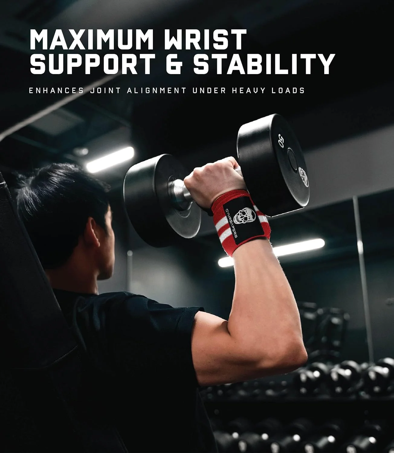 مچ بند وزنه برداری جیم ریپر (درجه مسابقه) 18 اینچی با کیفیت حرفه ای و حلقه انگشت شست بادوام - بهترین مچ بند برای پاورلیفتینگ، تمرینات قدرتی و بدنسازی